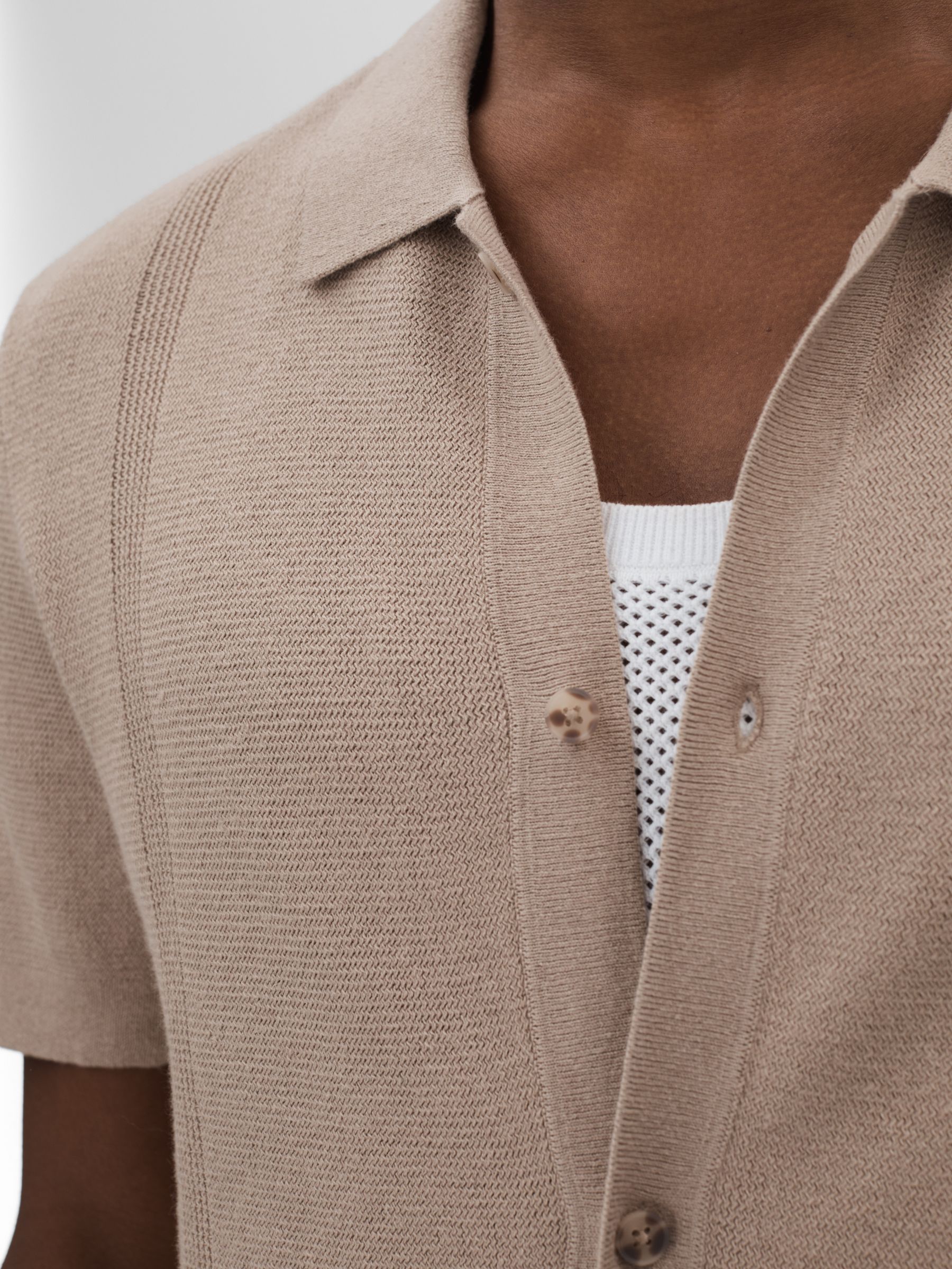 Paige Cotton-Linen Knitted Shirt in Mocha - Image 4 of 5