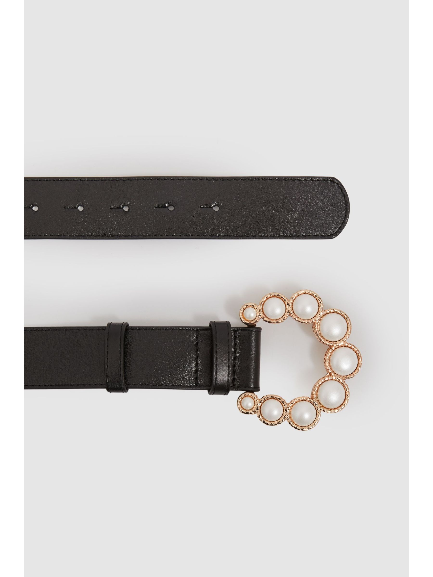 Camilla Elphick Leather Pearl Buckle Belt in Black - Image 2 of 3 Camilla Elphick Leather Pearl Buckle Belt in Black - Image 2 of 3