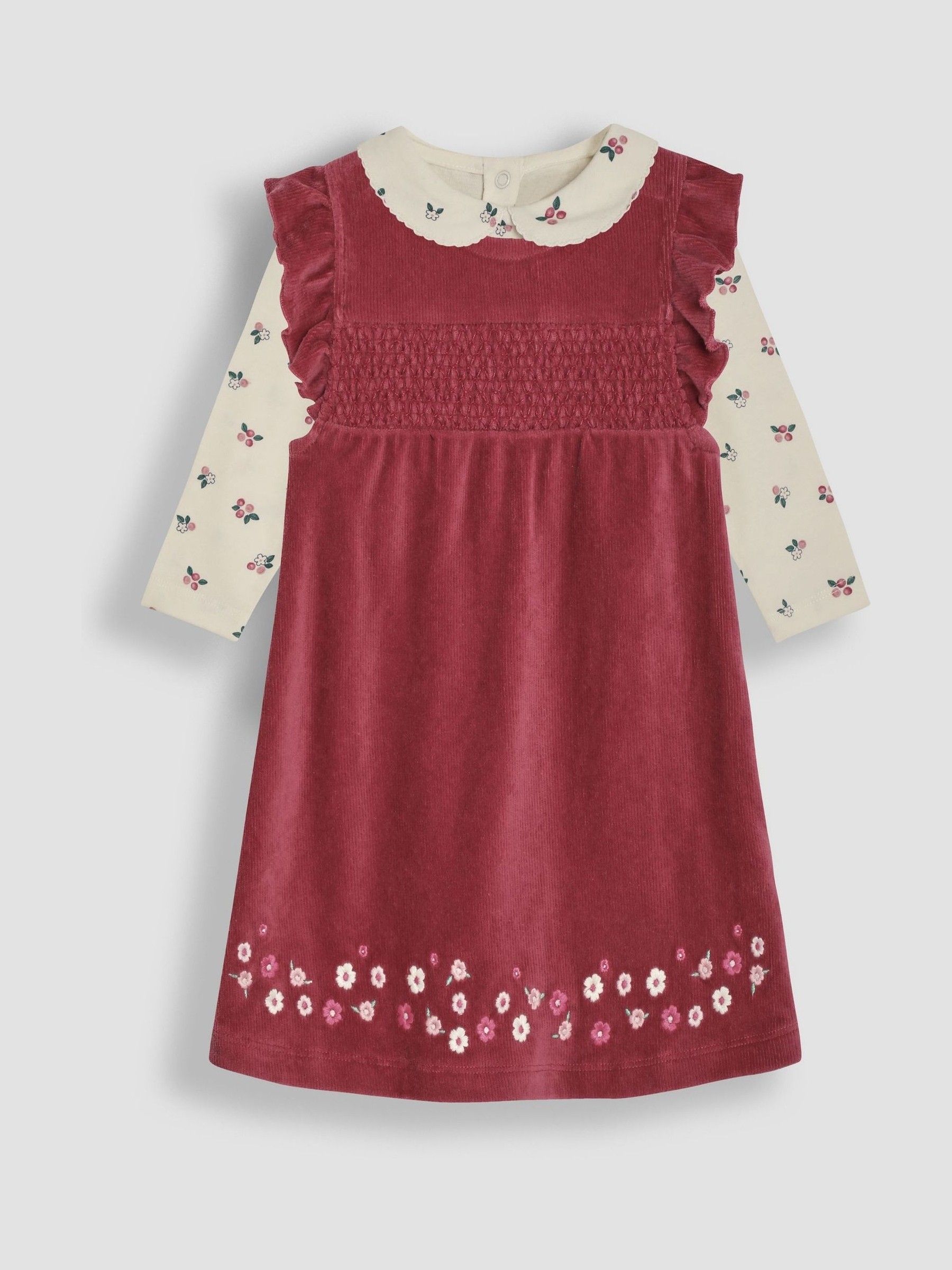 Raspberry Velour Cord Baby Dress And Body Set - Image 1 of 6