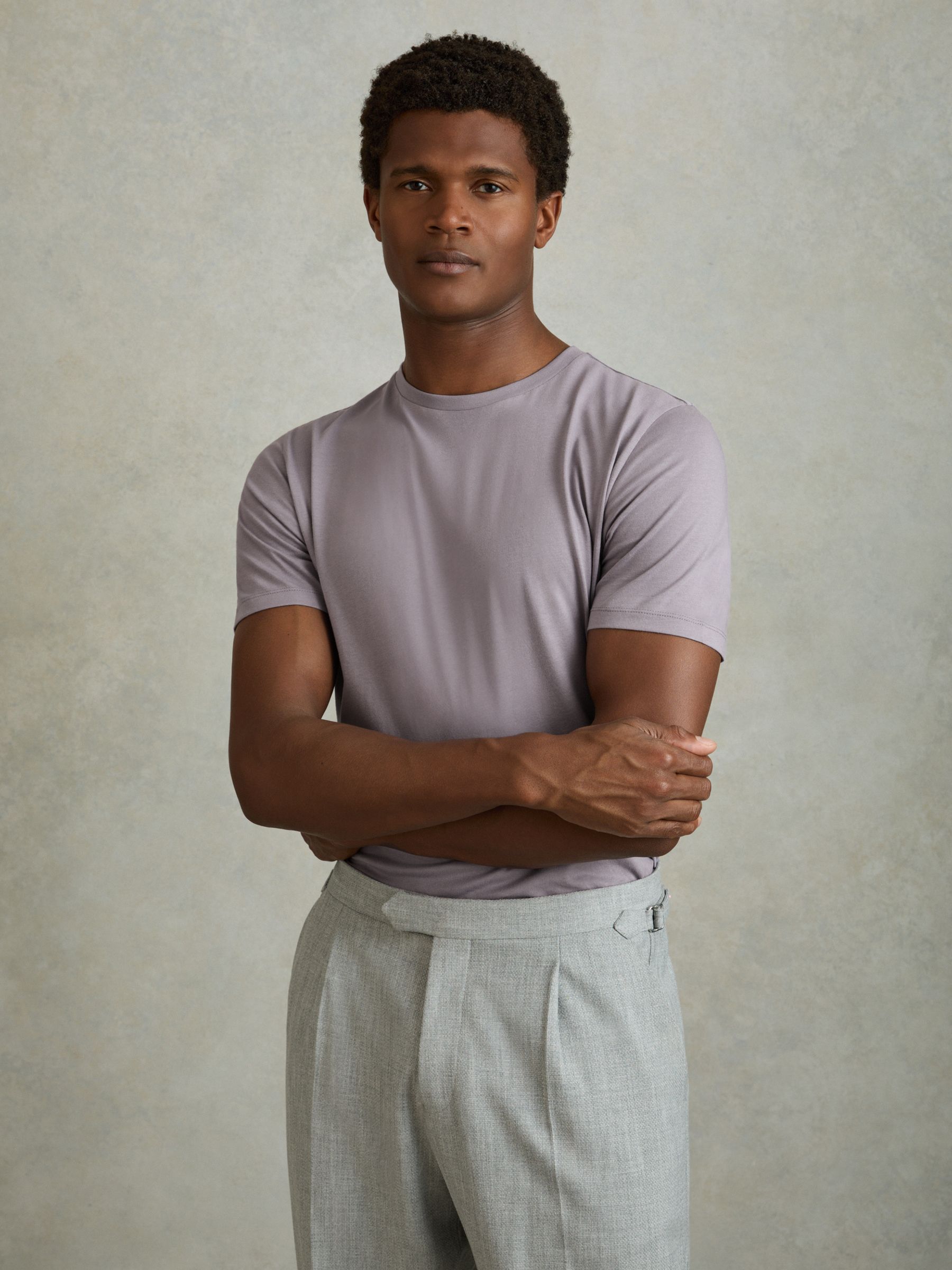 Cotton Crew Neck T-Shirt in Purple Cosmic Sky - Image 1 of 5