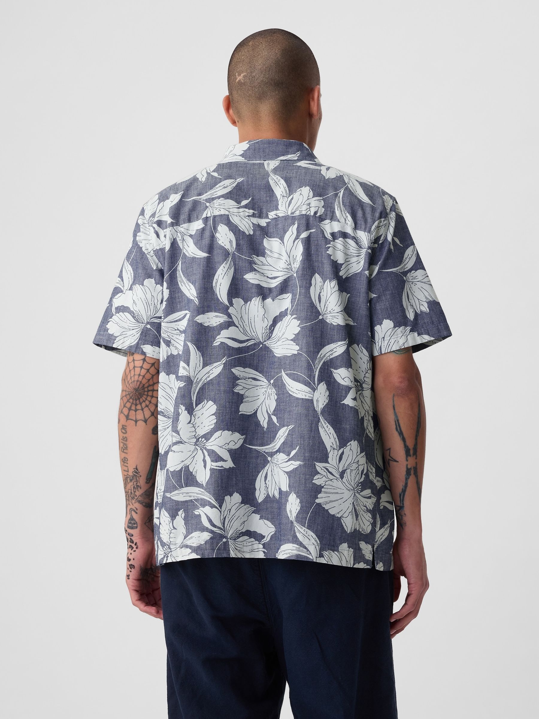Blue Chambray Resort Floral Shirt - Image 2 of 4