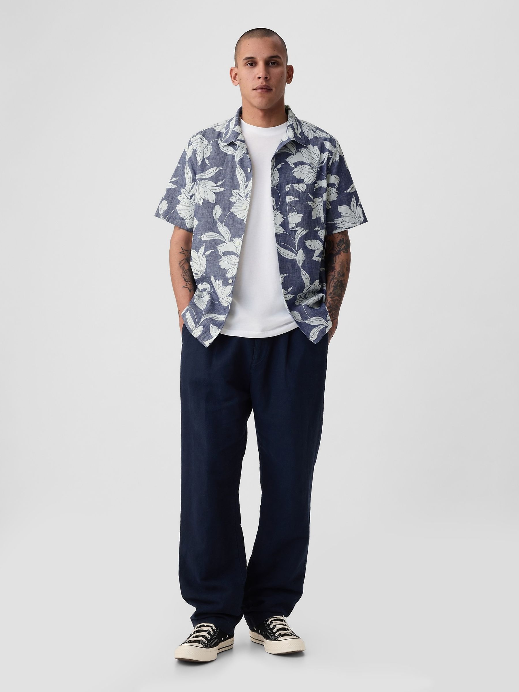 Blue Chambray Resort Floral Shirt - Image 3 of 4