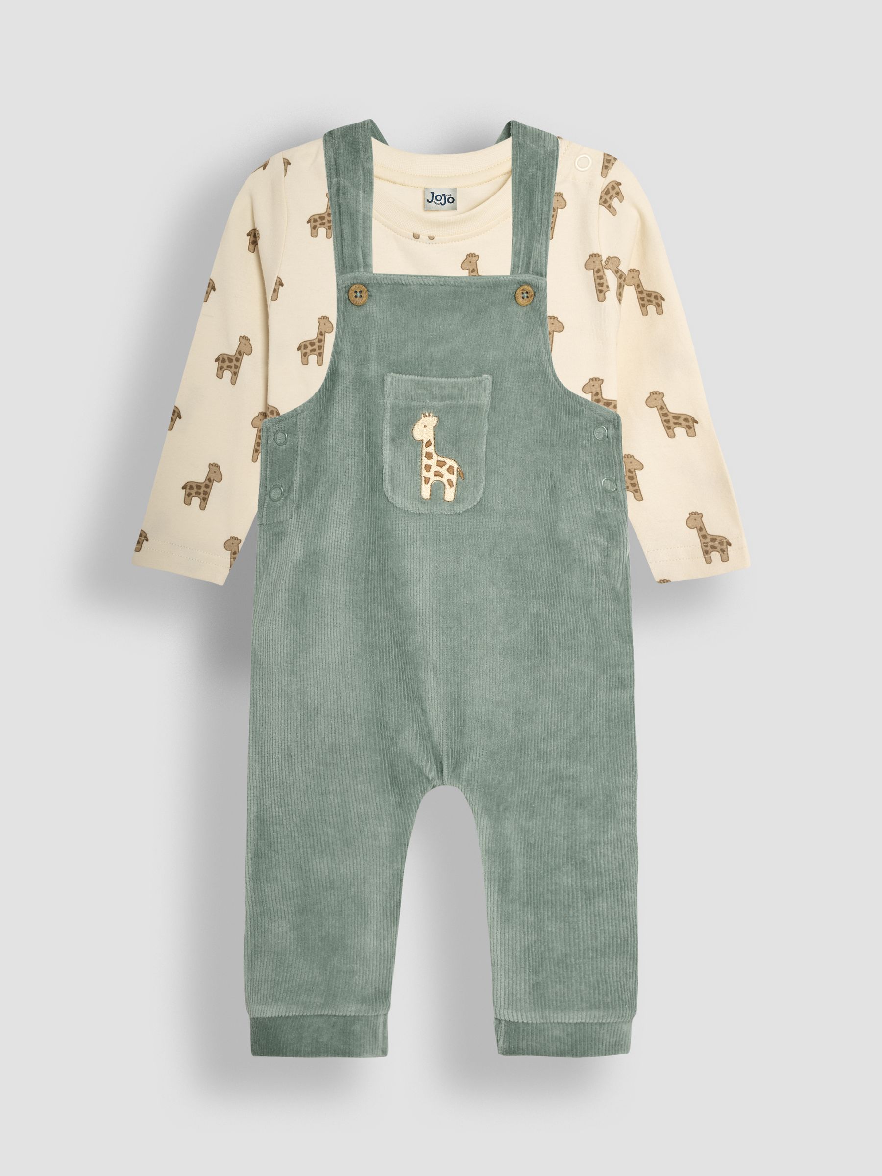 Green Giraffe Appliqué Dungarees & Print Top Set - Image 1 of 8