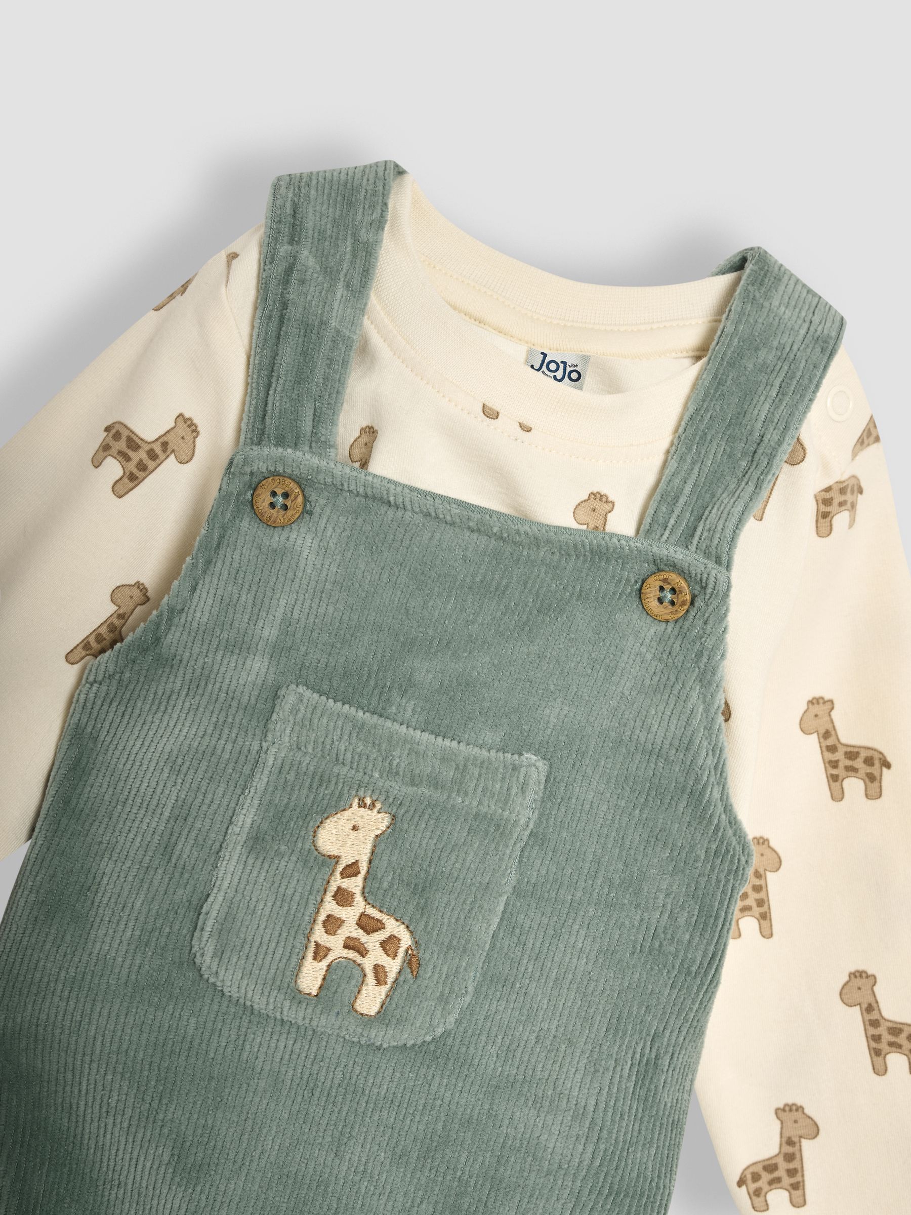 Green Giraffe Appliqué Dungarees & Print Top Set - Image 6 of 8