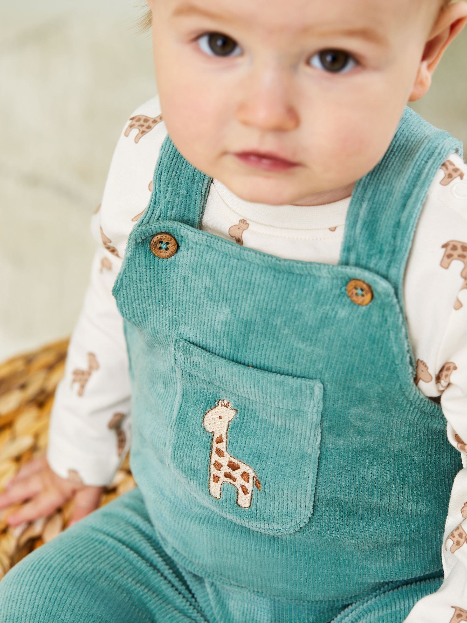 Green Giraffe Appliqué Dungarees & Print Top Set - Image 8 of 8
