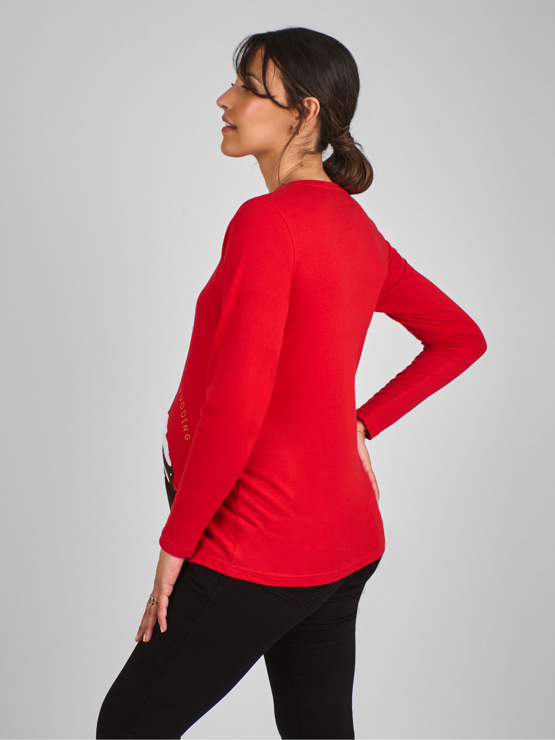 Red Maternity Christmas Pudding Cotton Top - Image 2 of 4
