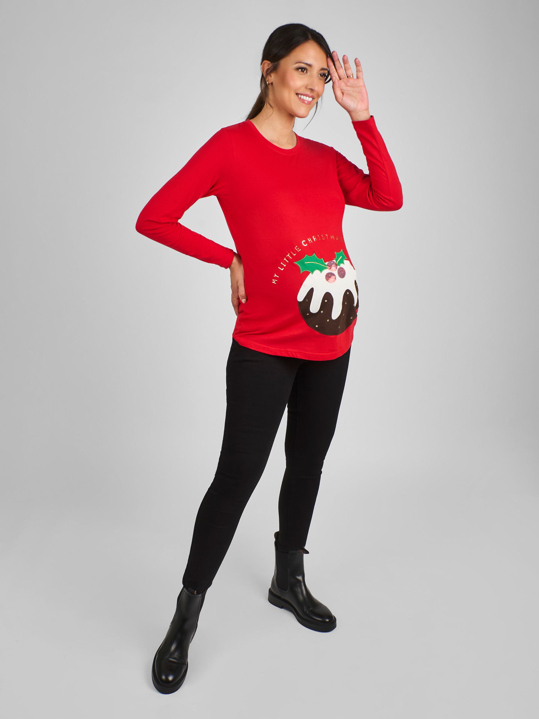 Red Maternity Christmas Pudding Cotton Top - Image 3 of 4