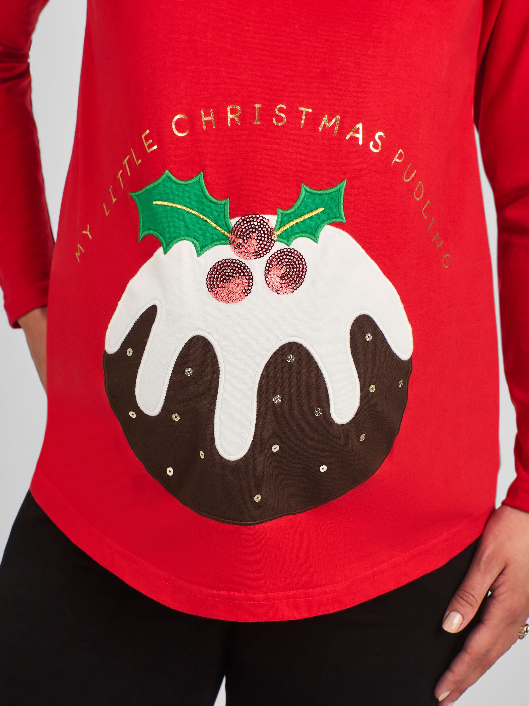 Red Maternity Christmas Pudding Cotton Top - Image 4 of 4