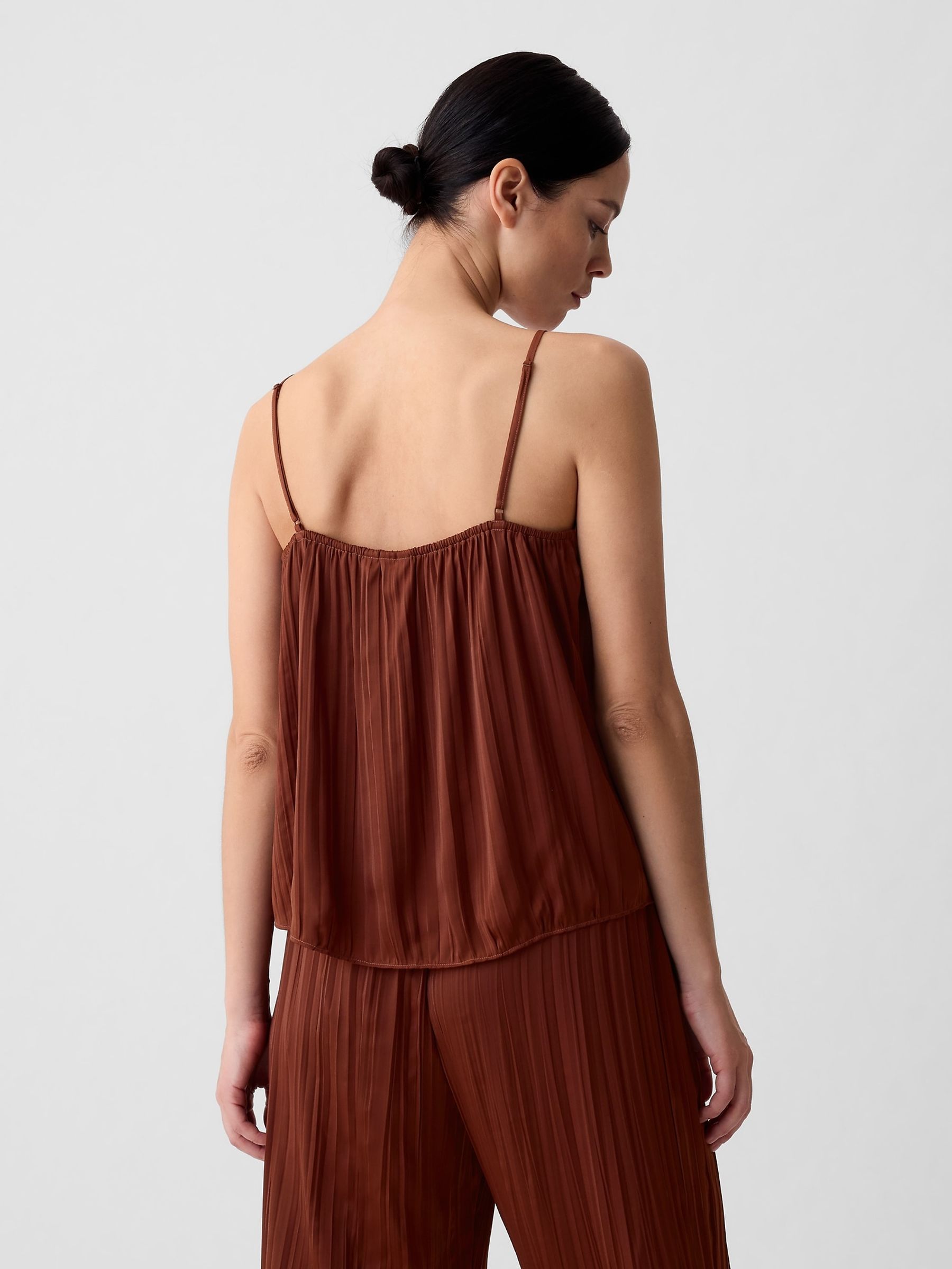 Brown Pleated Satin Camisole - Image 2 of 5