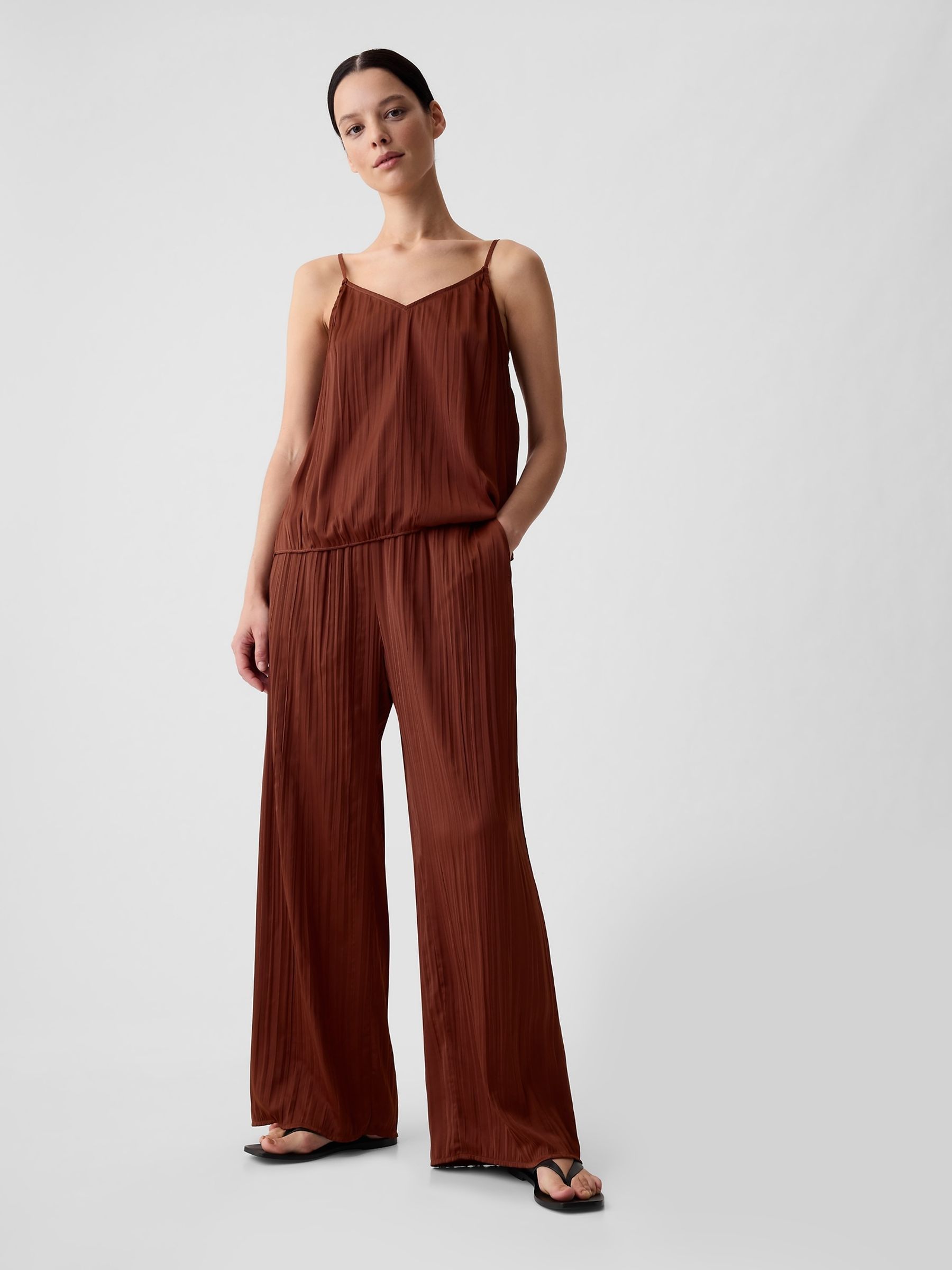 Brown Pleated Satin Camisole - Image 3 of 5