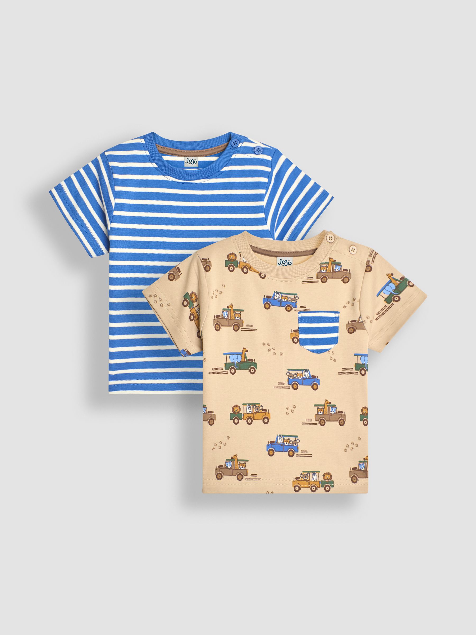 Mocha Safari Vehicles Print & Stripe 2-Pack Pocket T-Shirts - Image 1 of 6