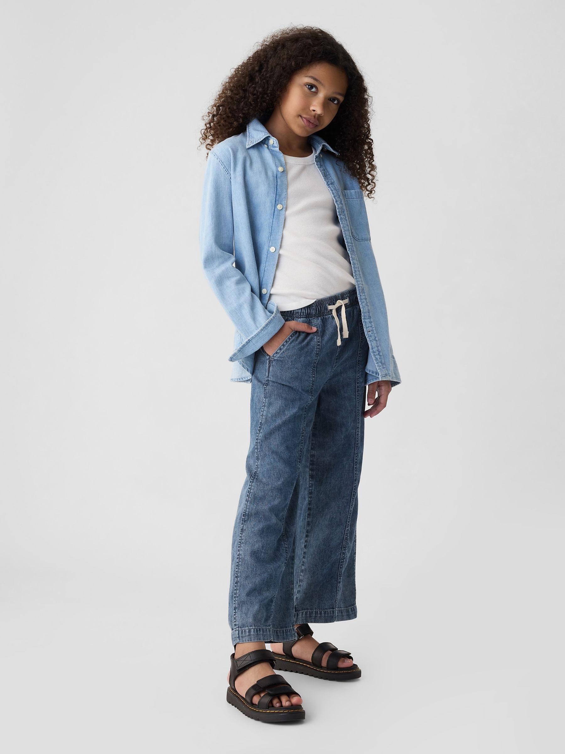 Blue Pull On Wide Leg Jeans (4-13yrs) - Image 1 of 6