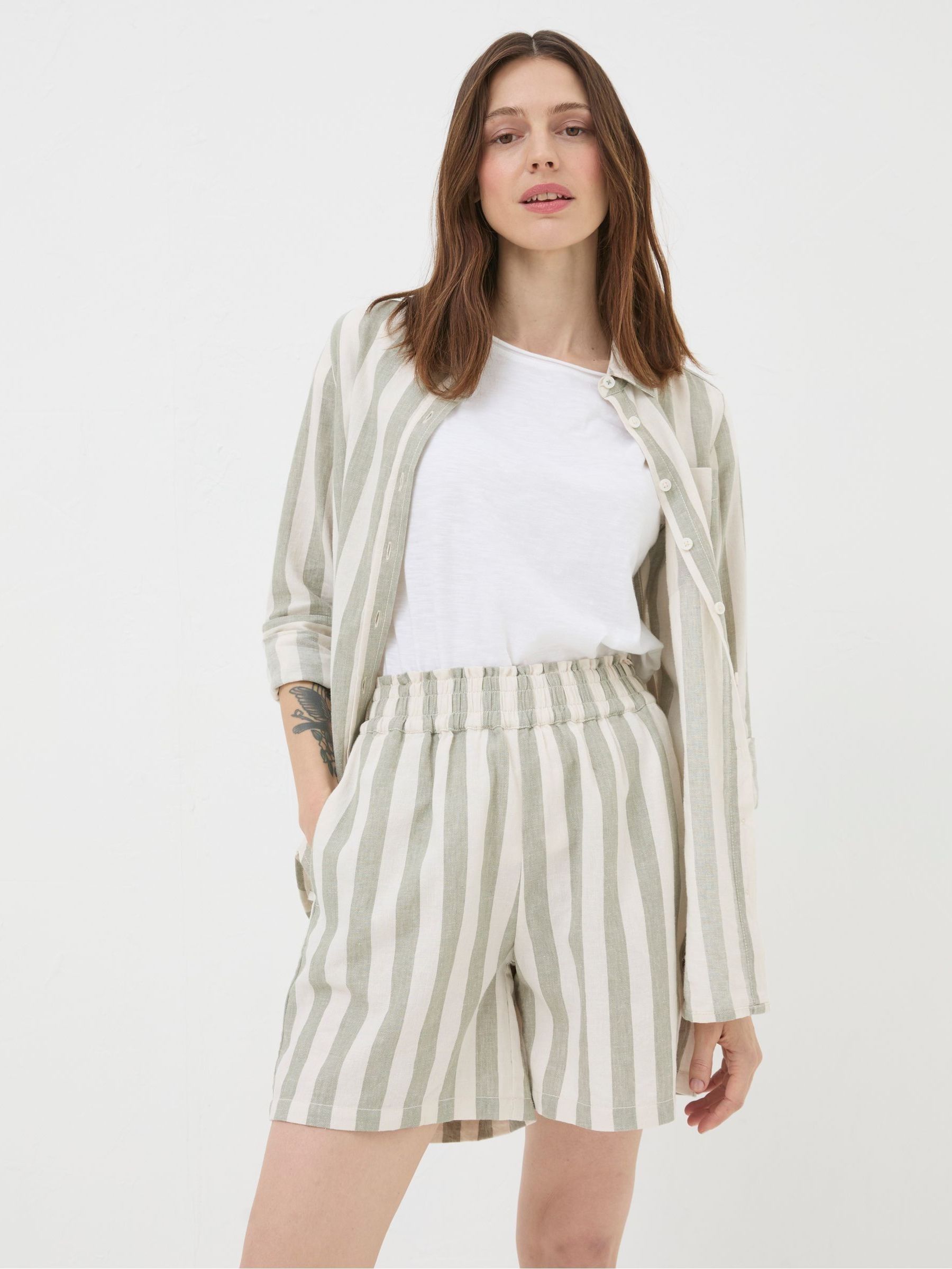 Tadley Green Stripe Linen Blend Shorts - Image 2 of 5