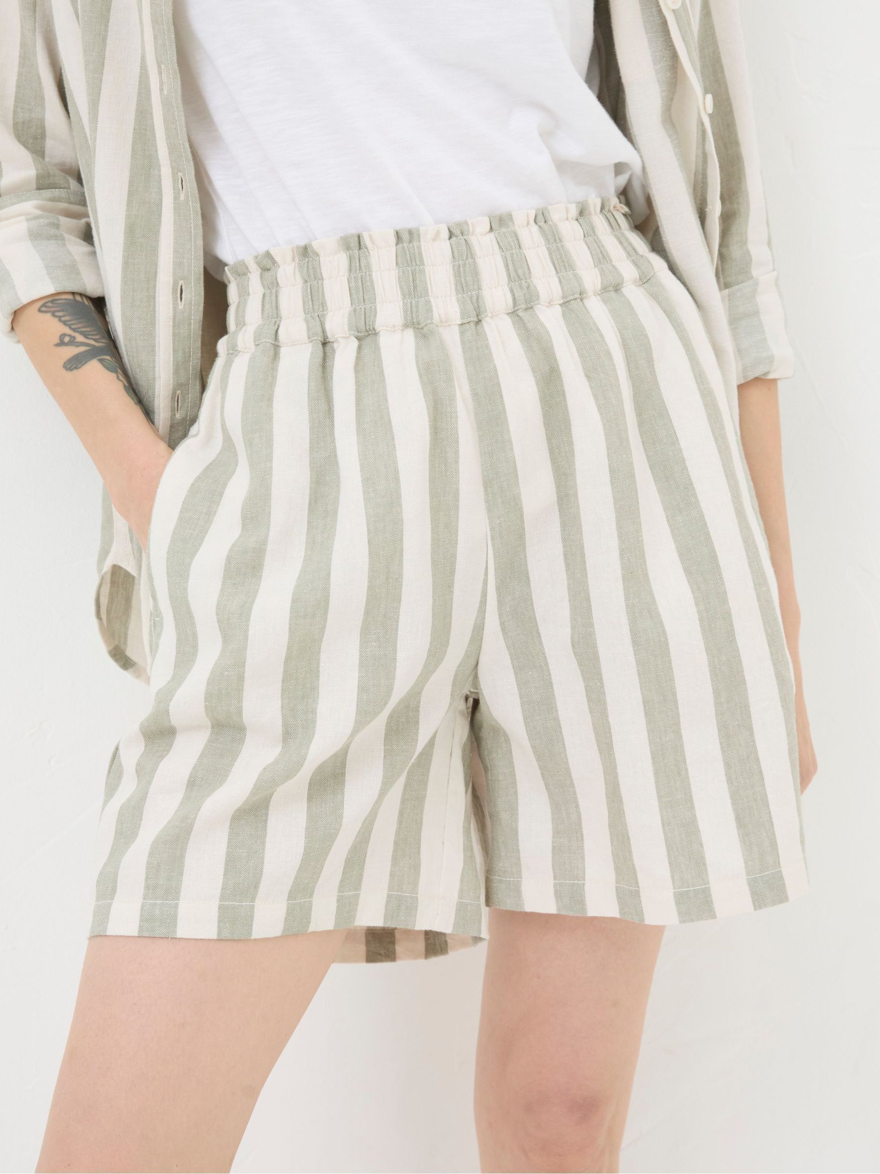 Tadley Green Stripe Linen Blend Shorts - Image 3 of 5