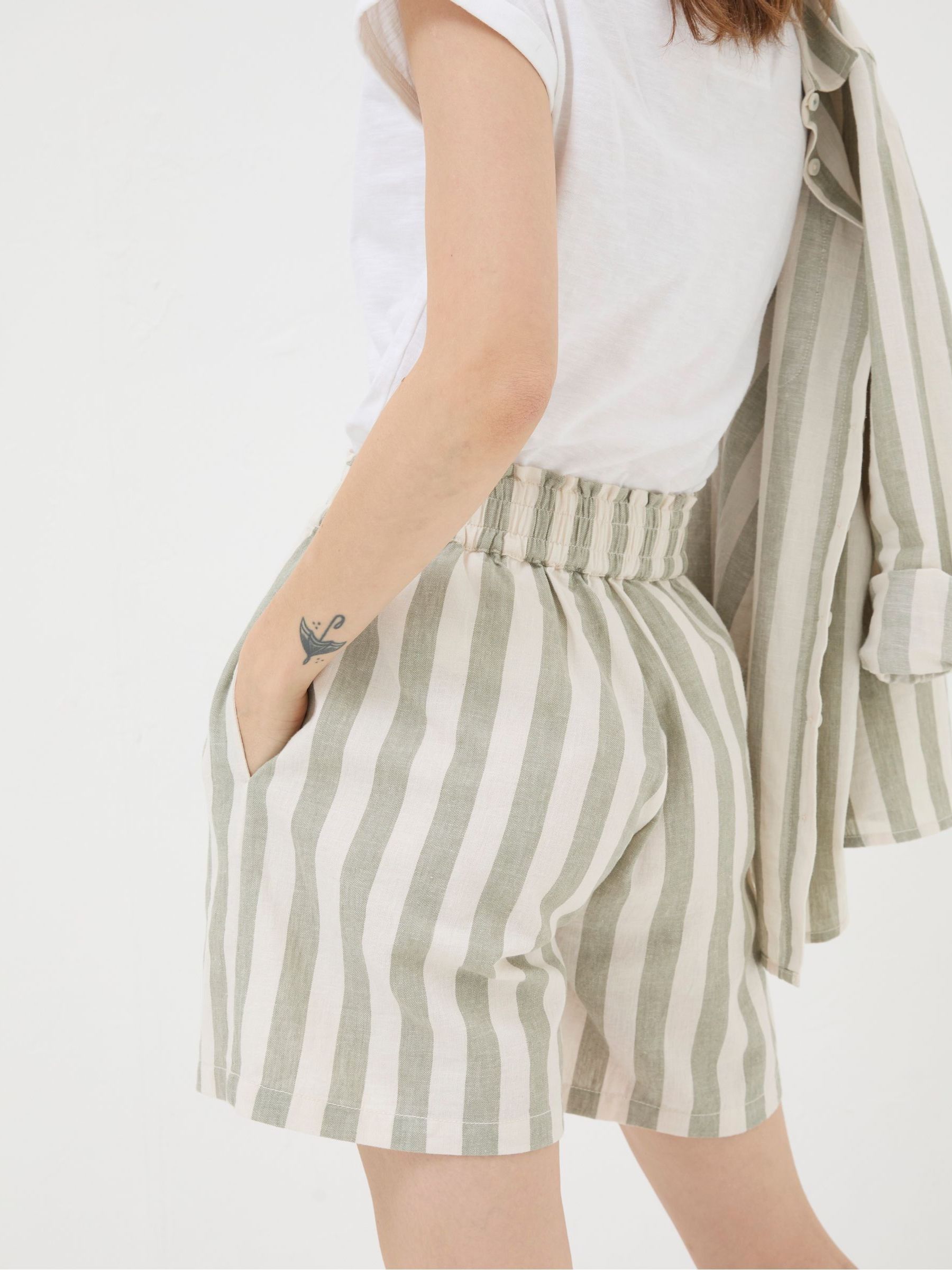 Tadley Green Stripe Linen Blend Shorts - Image 4 of 5