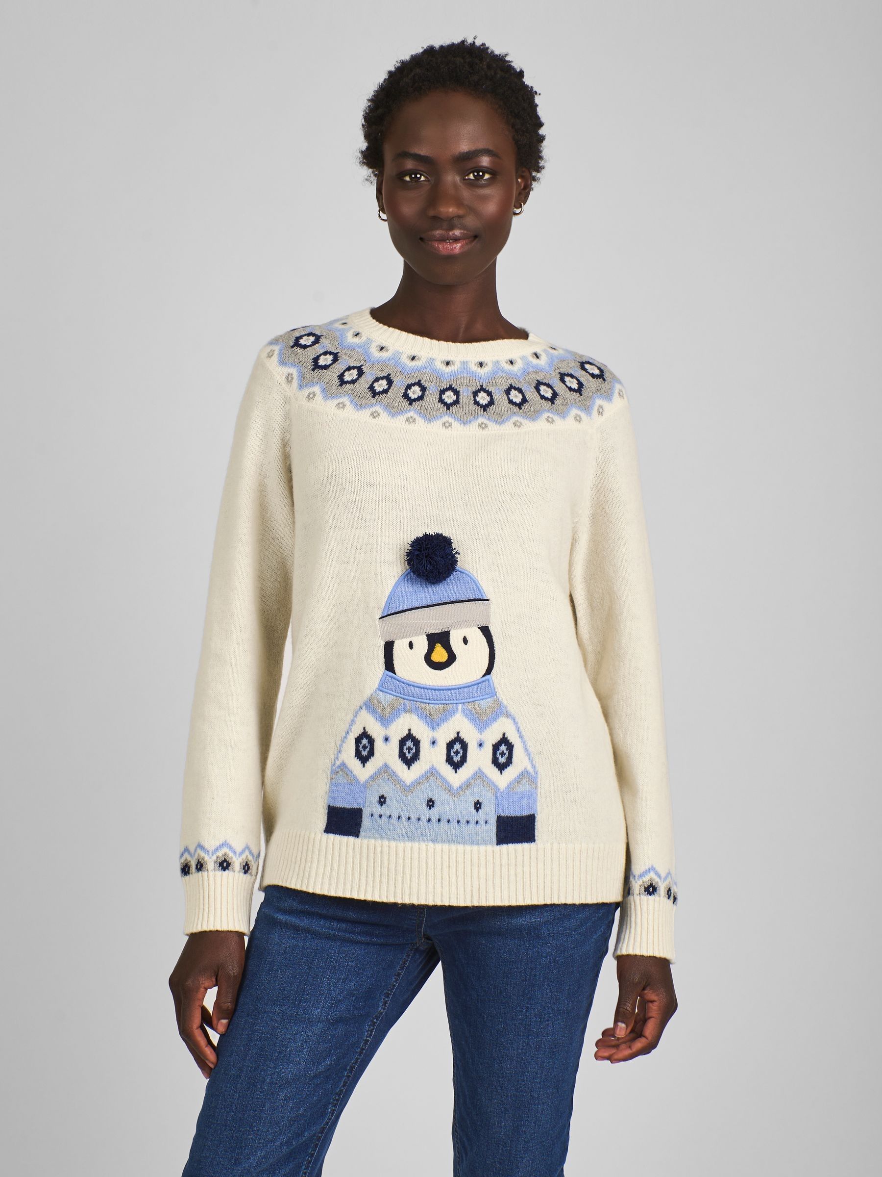 Ecru Christmas Penguin Fair Isle Pattern Jumper - Image 1 of 4