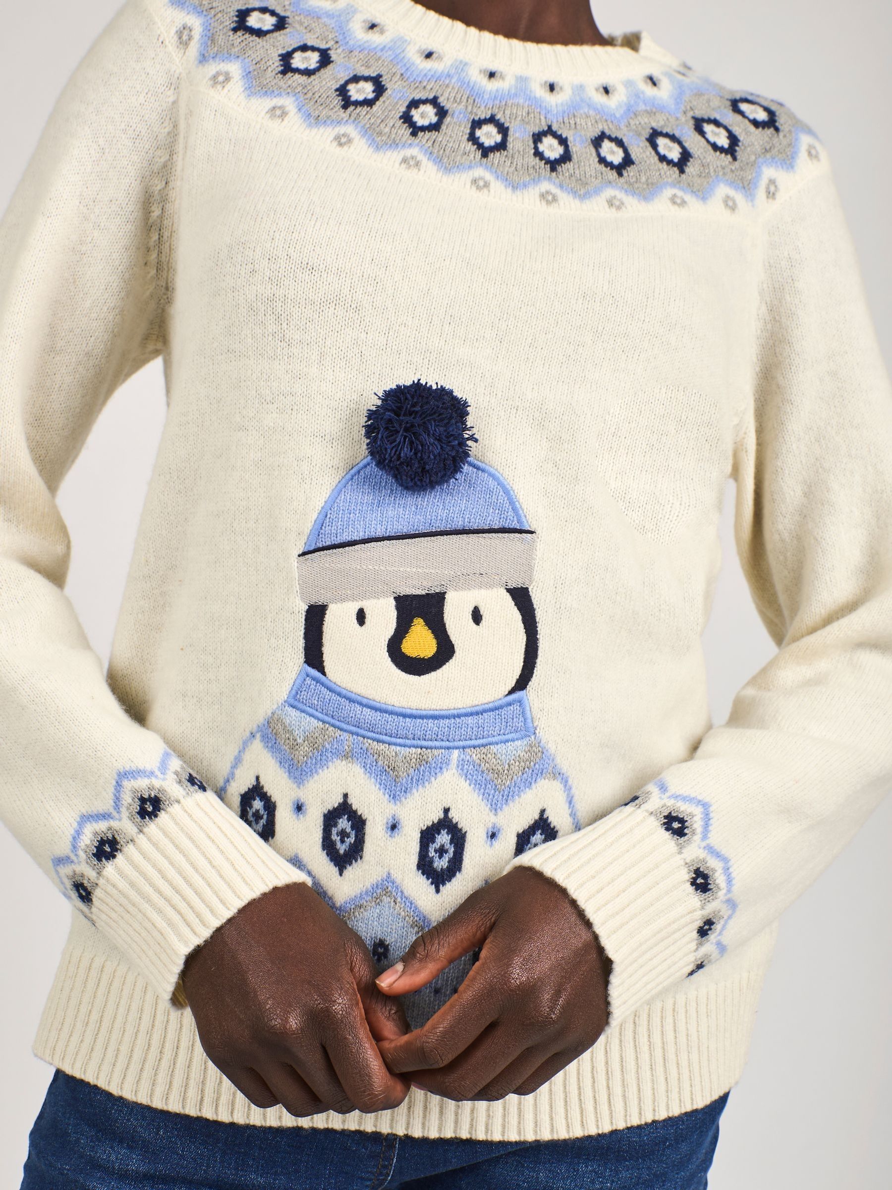 Ecru Christmas Penguin Fair Isle Pattern Jumper - Image 4 of 4