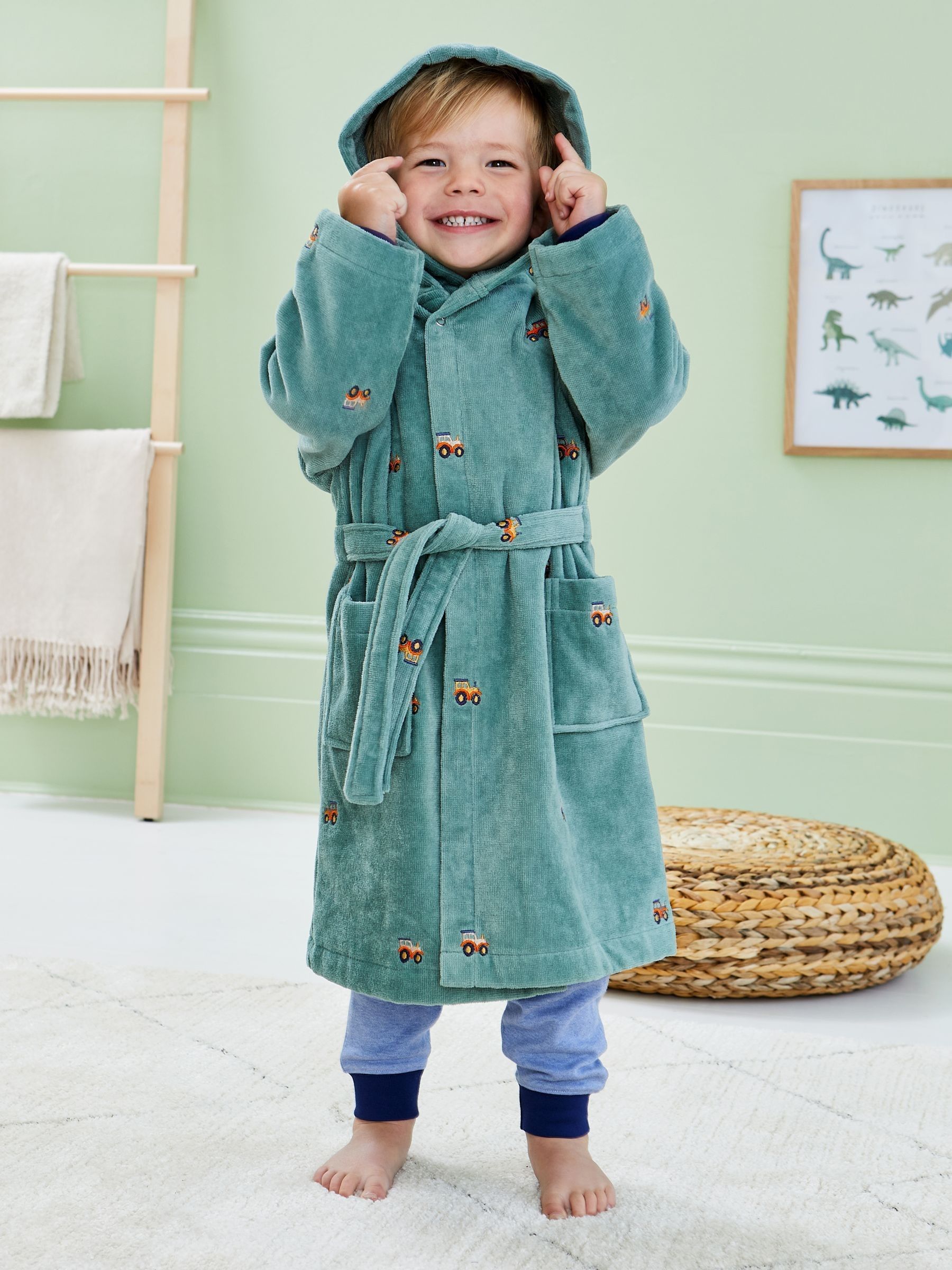 Khaki Tractor Embroidered Towelling Robe - Image 1 of 5