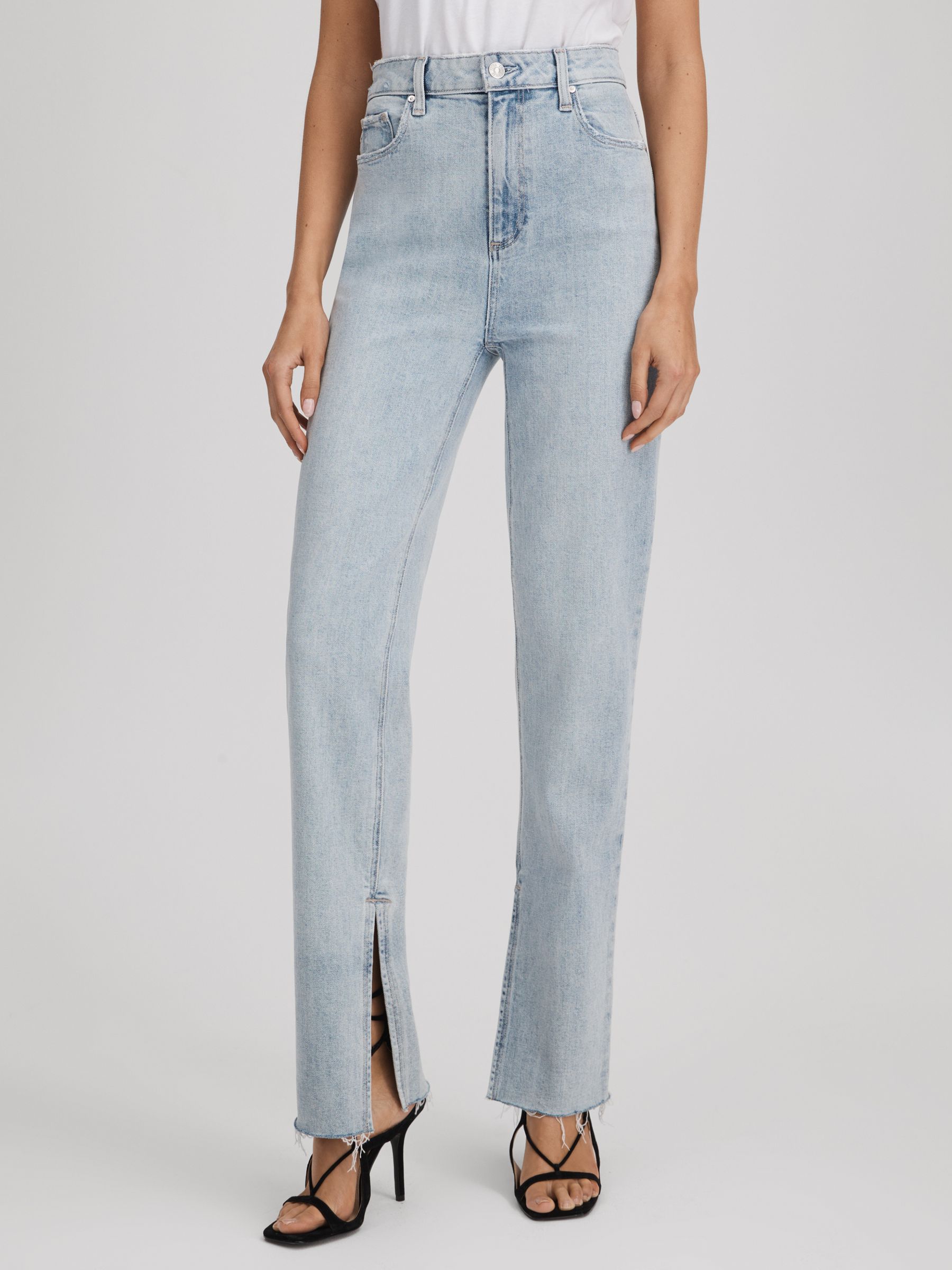 Paige Straight Leg Split Hem Jeans in Gianna Blue - Image 1 of 6