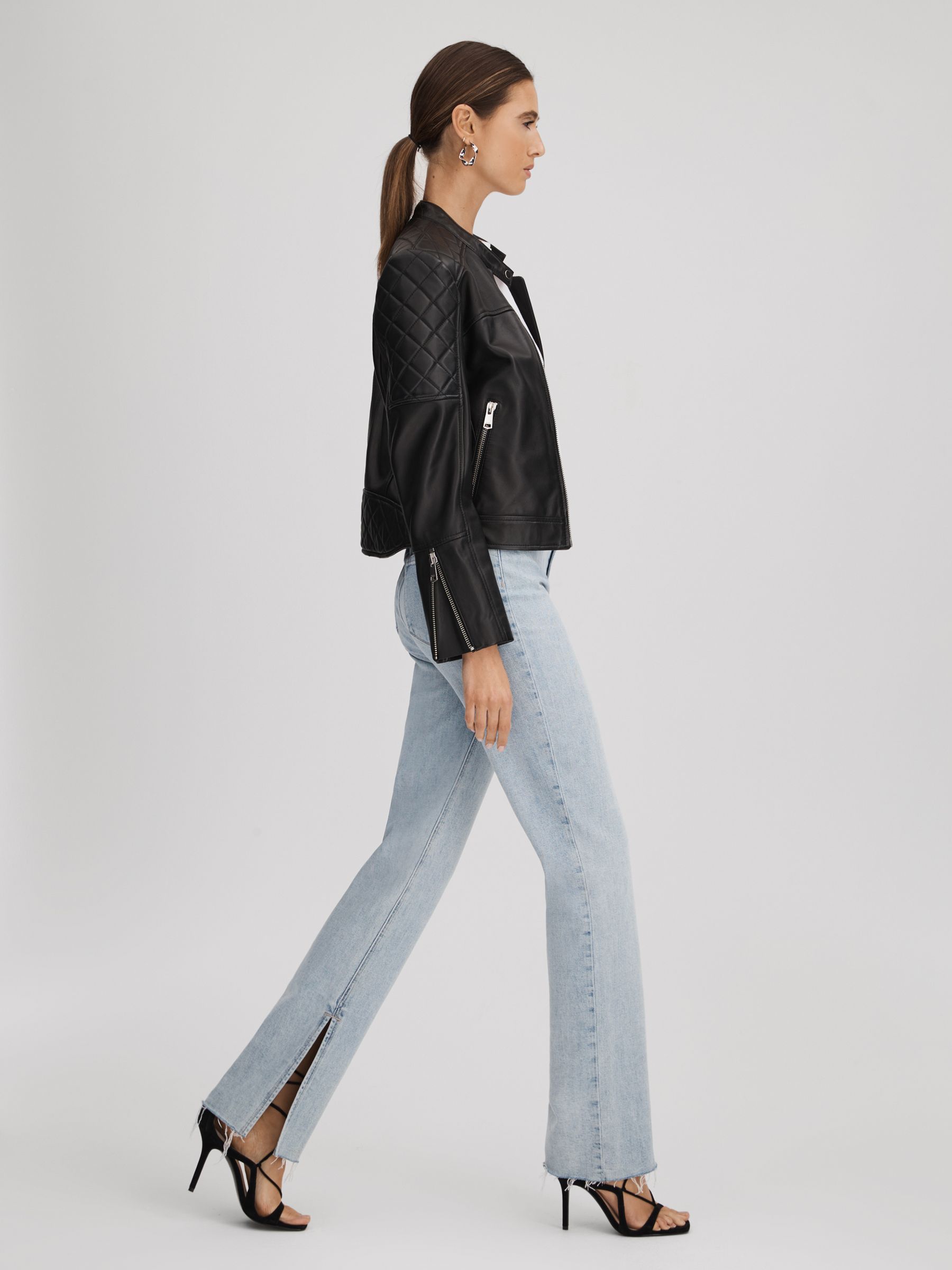 Paige Straight Leg Split Hem Jeans in Gianna Blue - Image 3 of 6