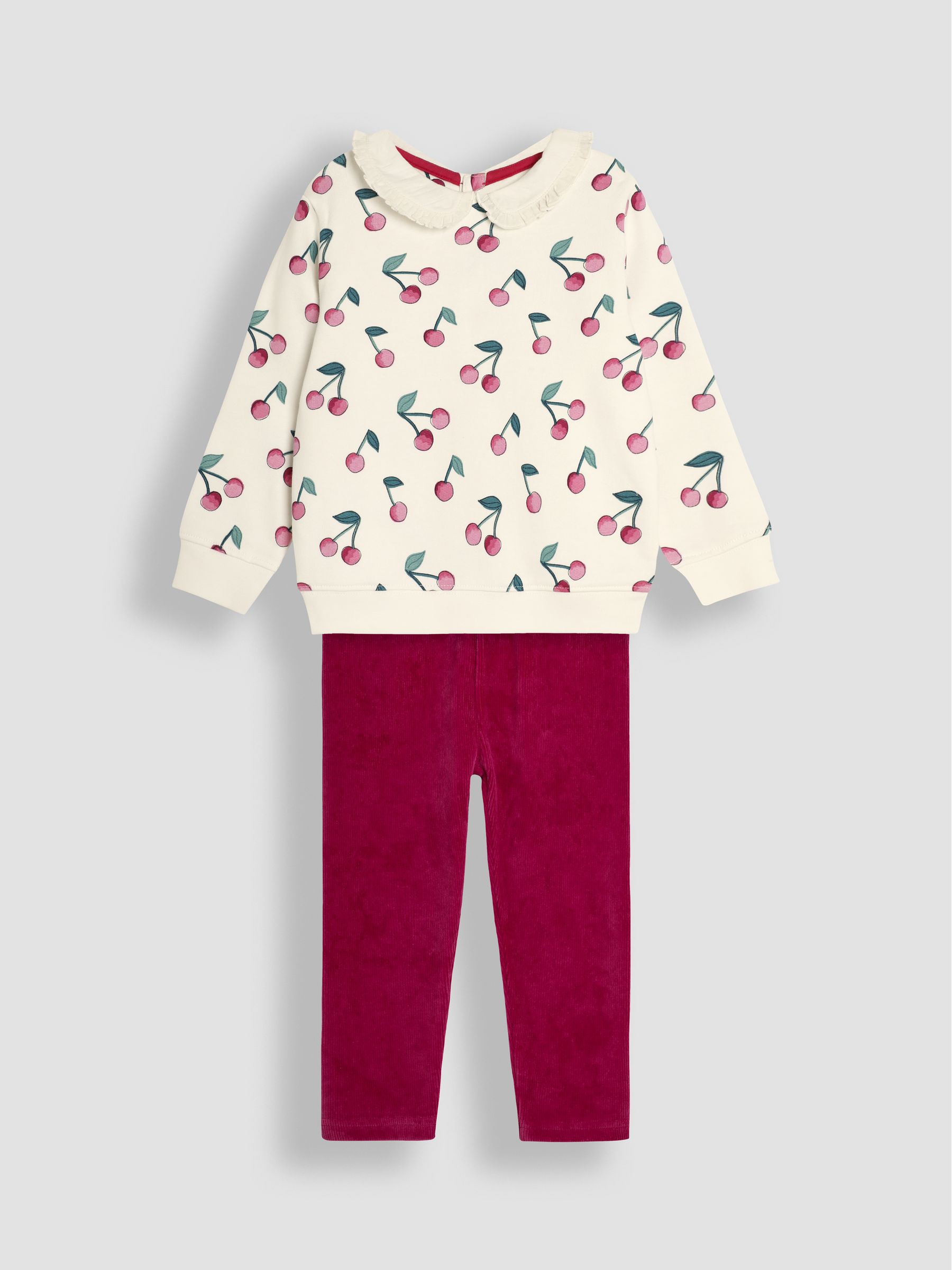 Cream Cherry Print Sweatshirt & Cord Jeggings Set - Image 1 of 5