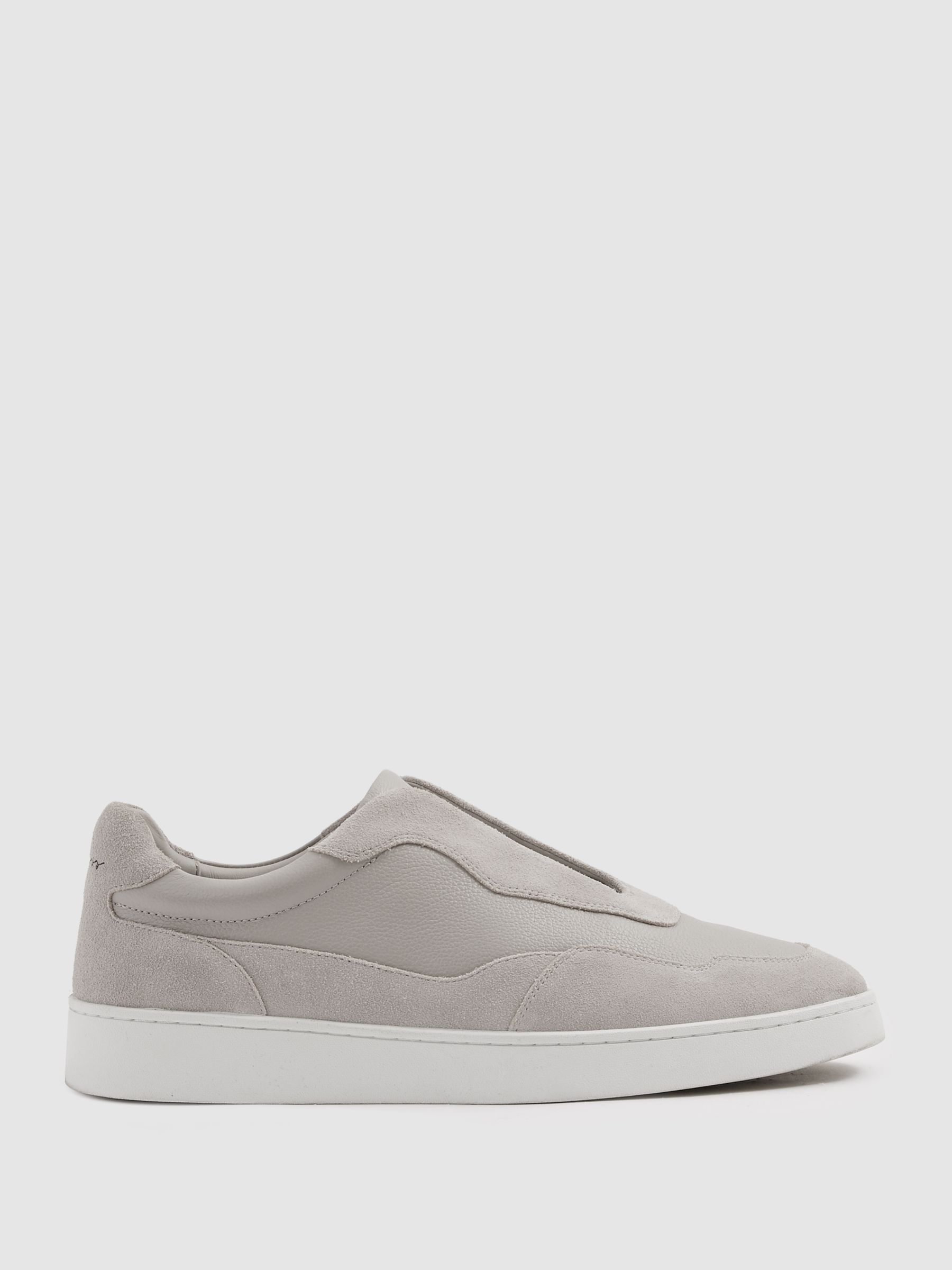 Grained Leather Elasticated Lace Trainers in Grey - Image 1 of 5