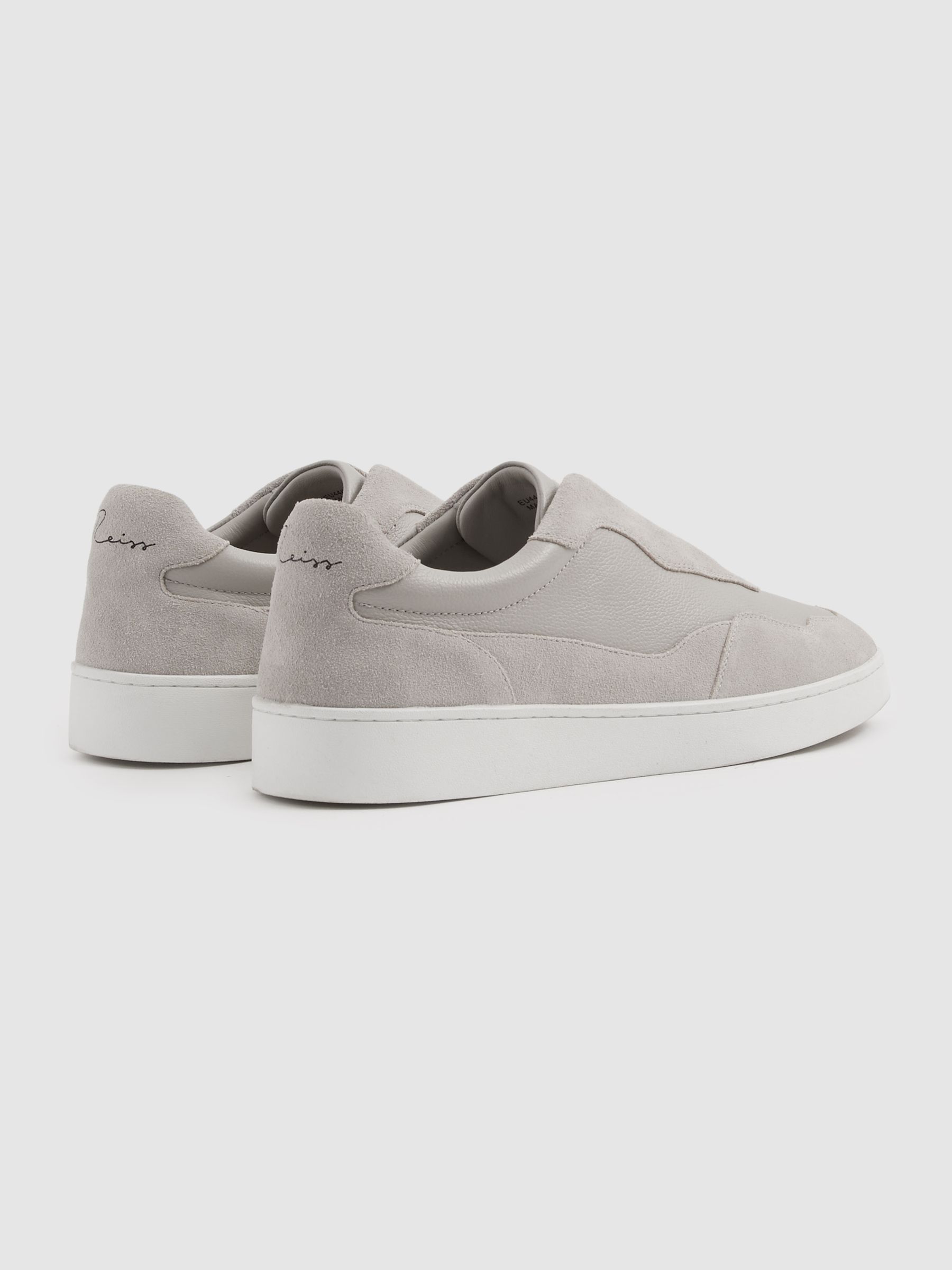 Grained Leather Elasticated Lace Trainers in Grey - Image 4 of 5