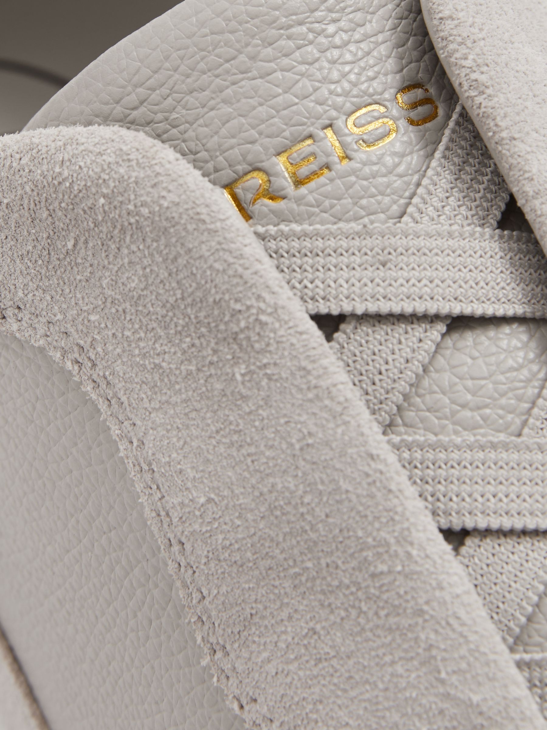 Grained Leather Elasticated Lace Trainers in Grey - Image 5 of 5