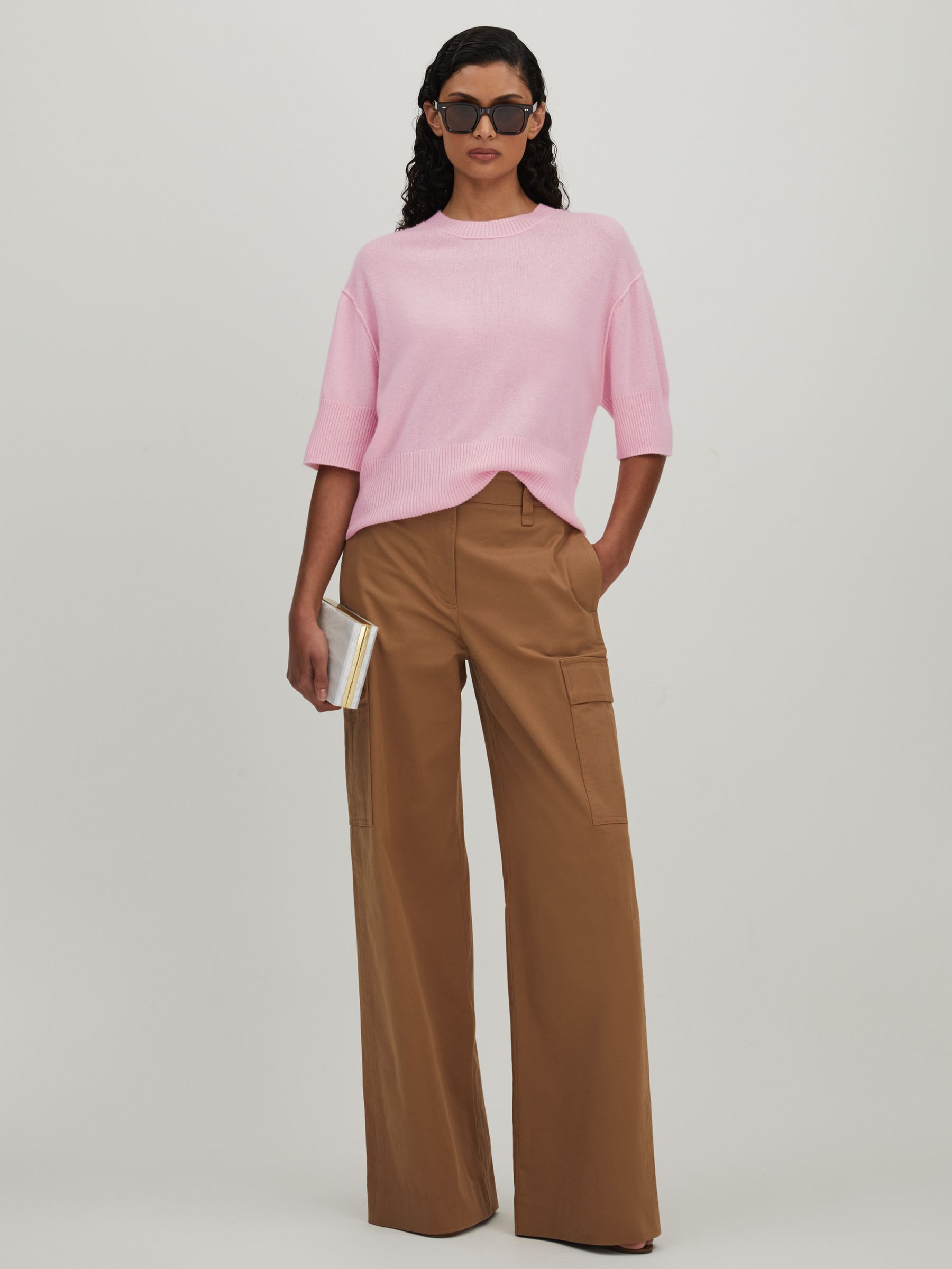 CRUSH Collection Cashmere Oversized T-Shirt in Pink - Image 1 of 5