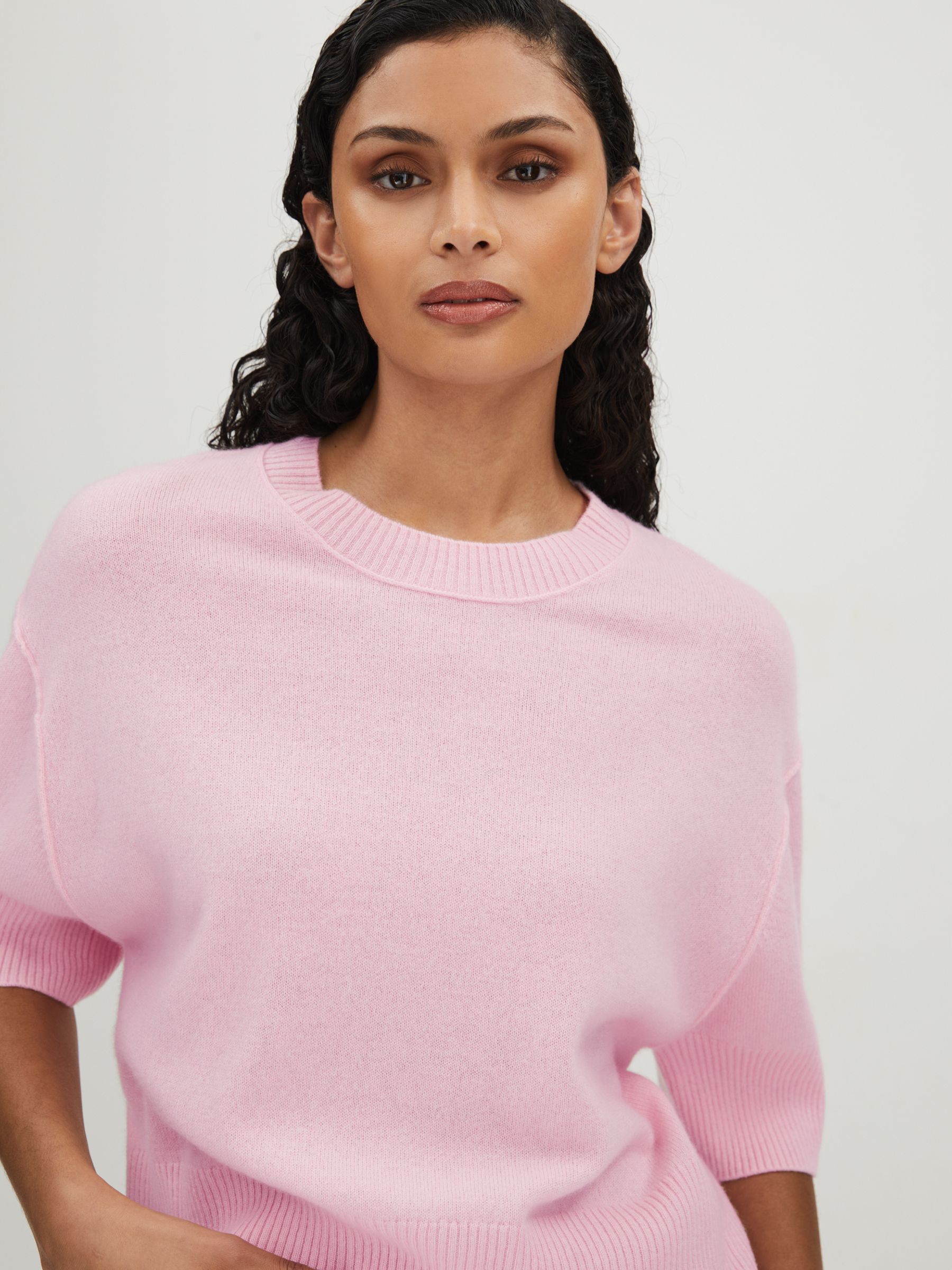 CRUSH Collection Cashmere Oversized T-Shirt in Pink - Image 3 of 5