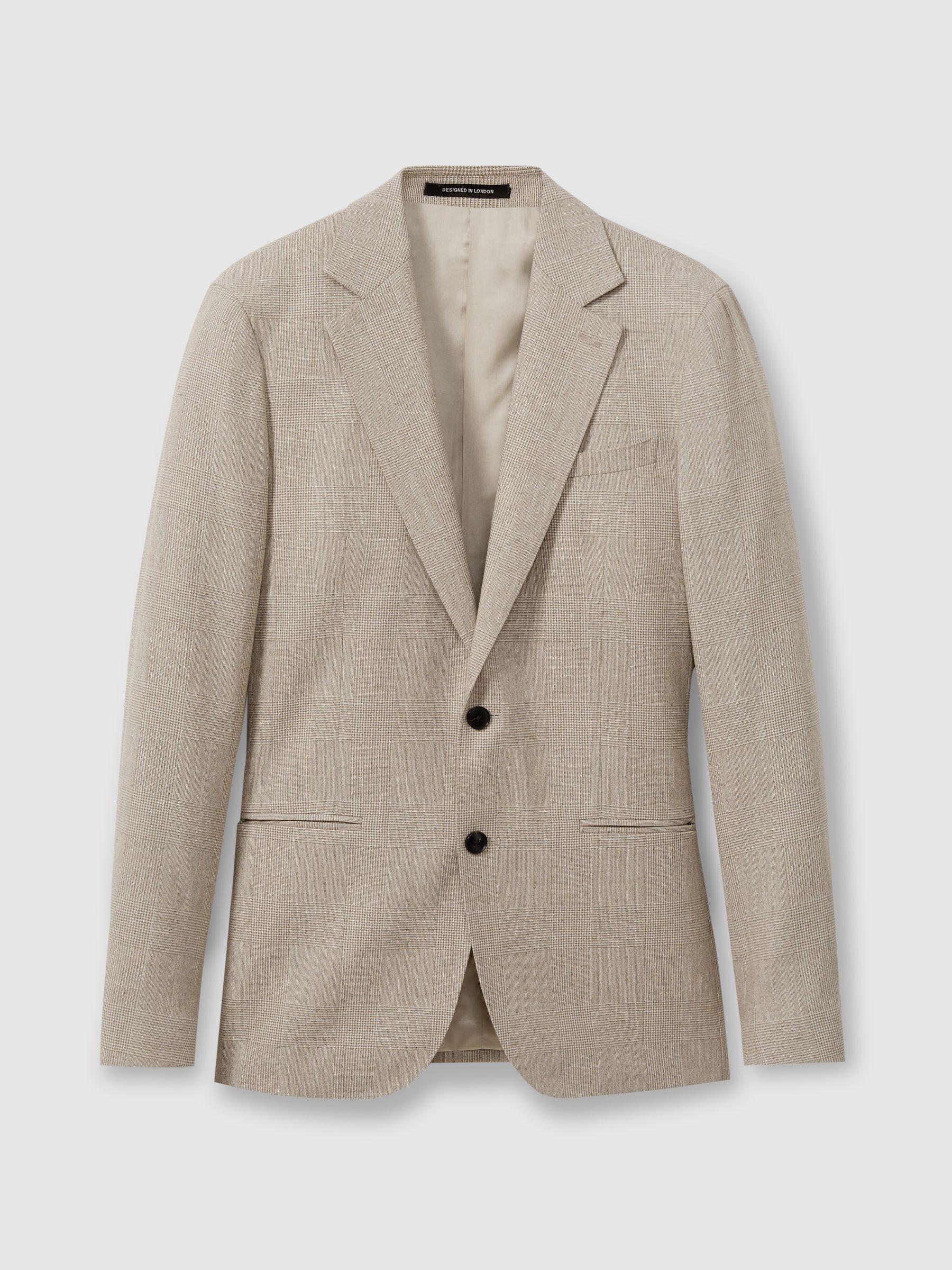 Checked Single Breasted Blazer in Wool-Linen in Oatmeal - Image 2 of 7