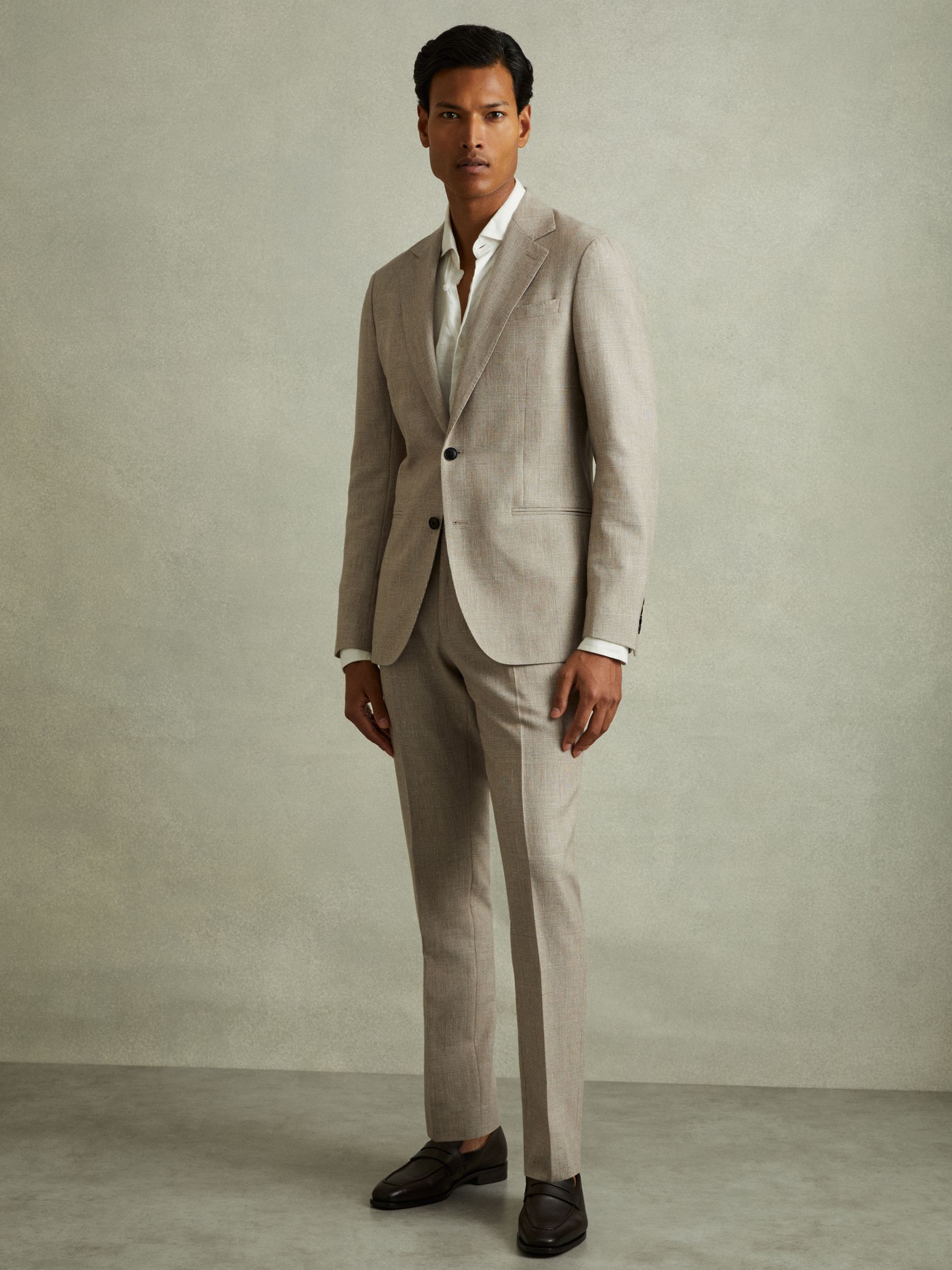 Checked Single Breasted Blazer in Wool-Linen in Oatmeal - Image 3 of 7