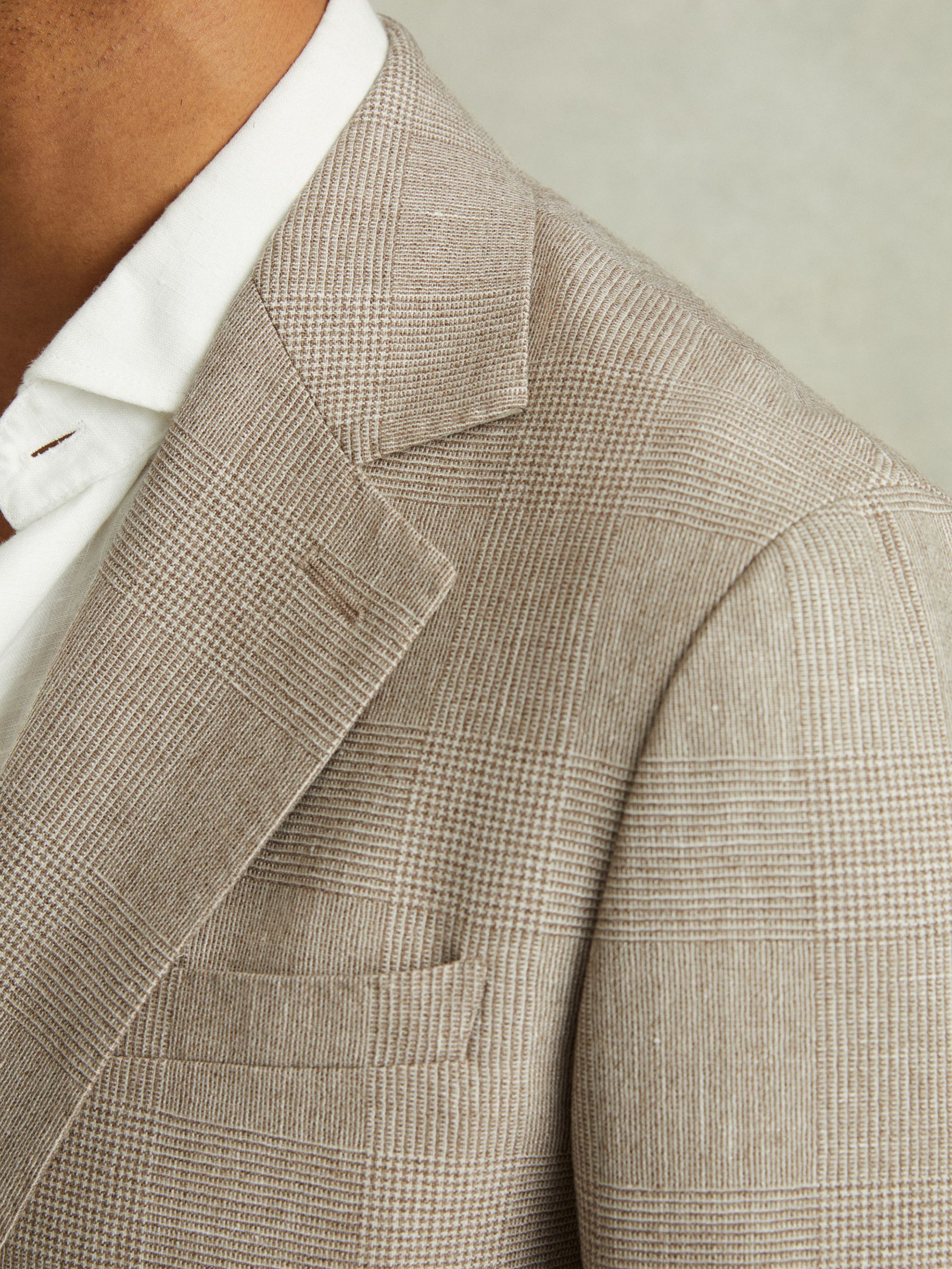 Checked Single Breasted Blazer in Wool-Linen in Oatmeal - Image 4 of 7