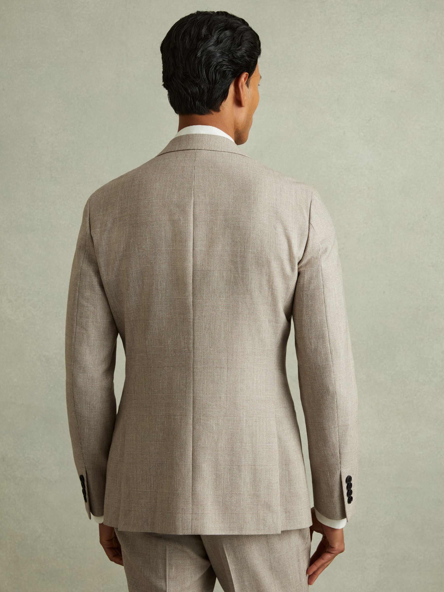 Checked Single Breasted Blazer in Wool-Linen in Oatmeal - Image 5 of 7