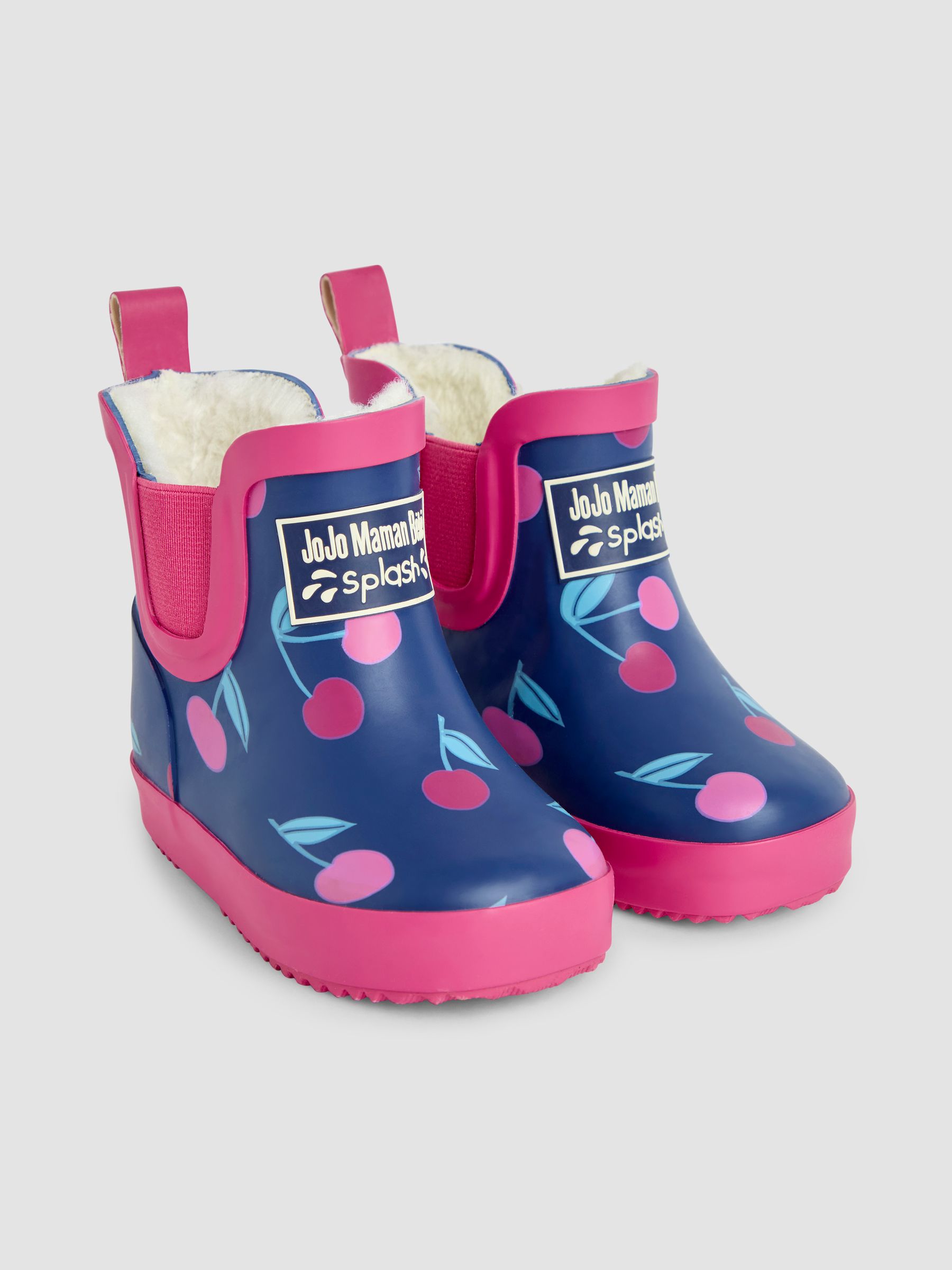 Navy Blue Cherry Cosy Lined Fox Print Ankle Wellies JoJo Maman Bébé