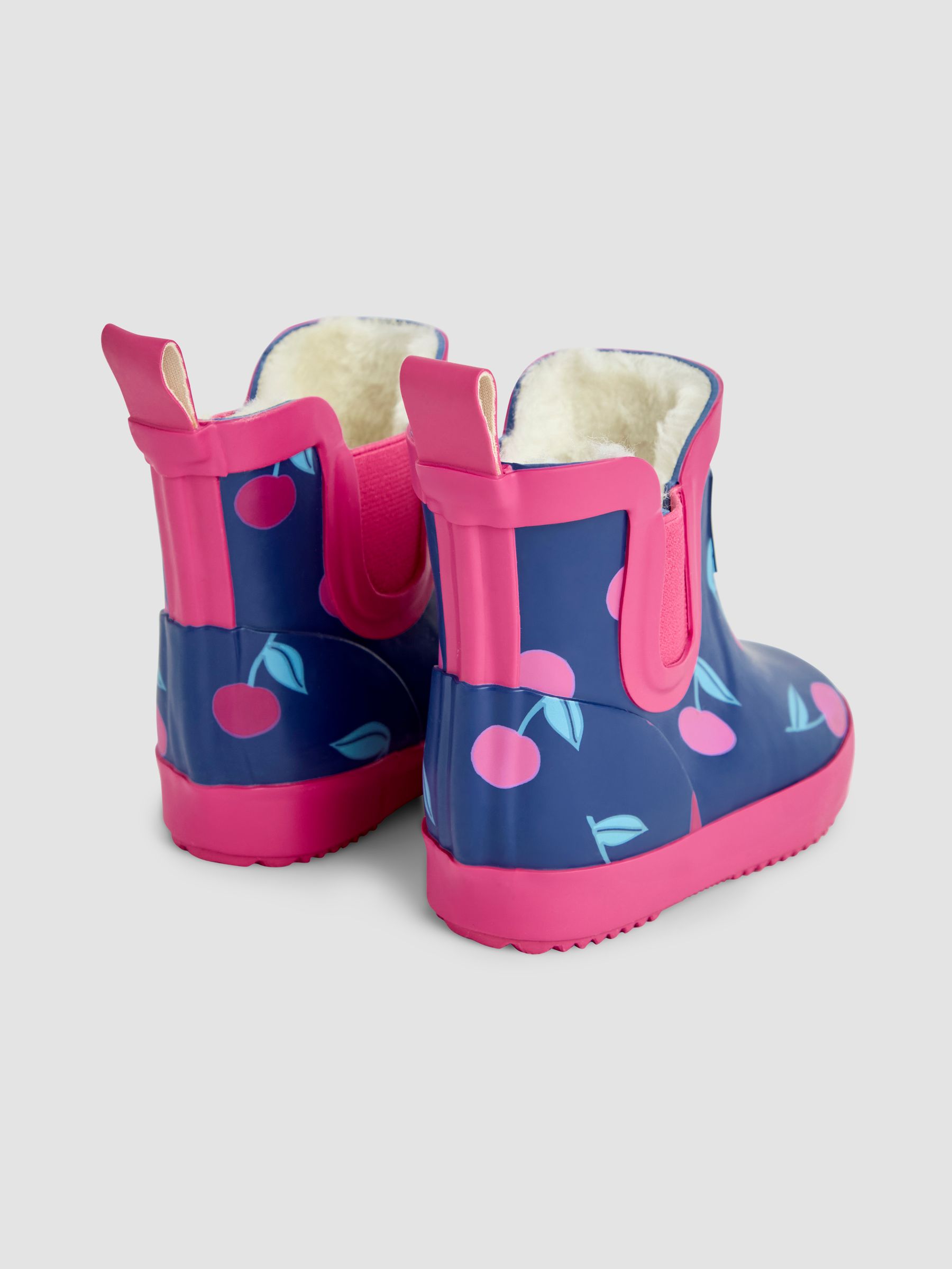 Navy Blue Cherry Cosy Lined Fox Print Ankle Wellies - Image 2 of 4