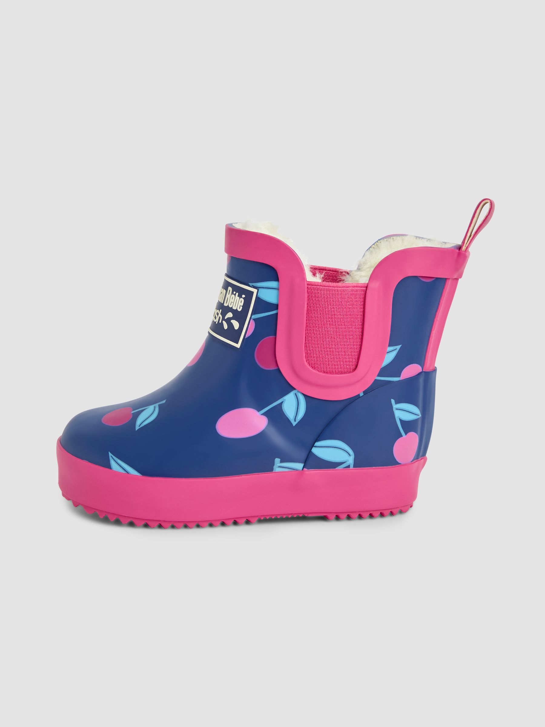 Navy Blue Cherry Cosy Lined Fox Print Ankle Wellies - Image 3 of 4