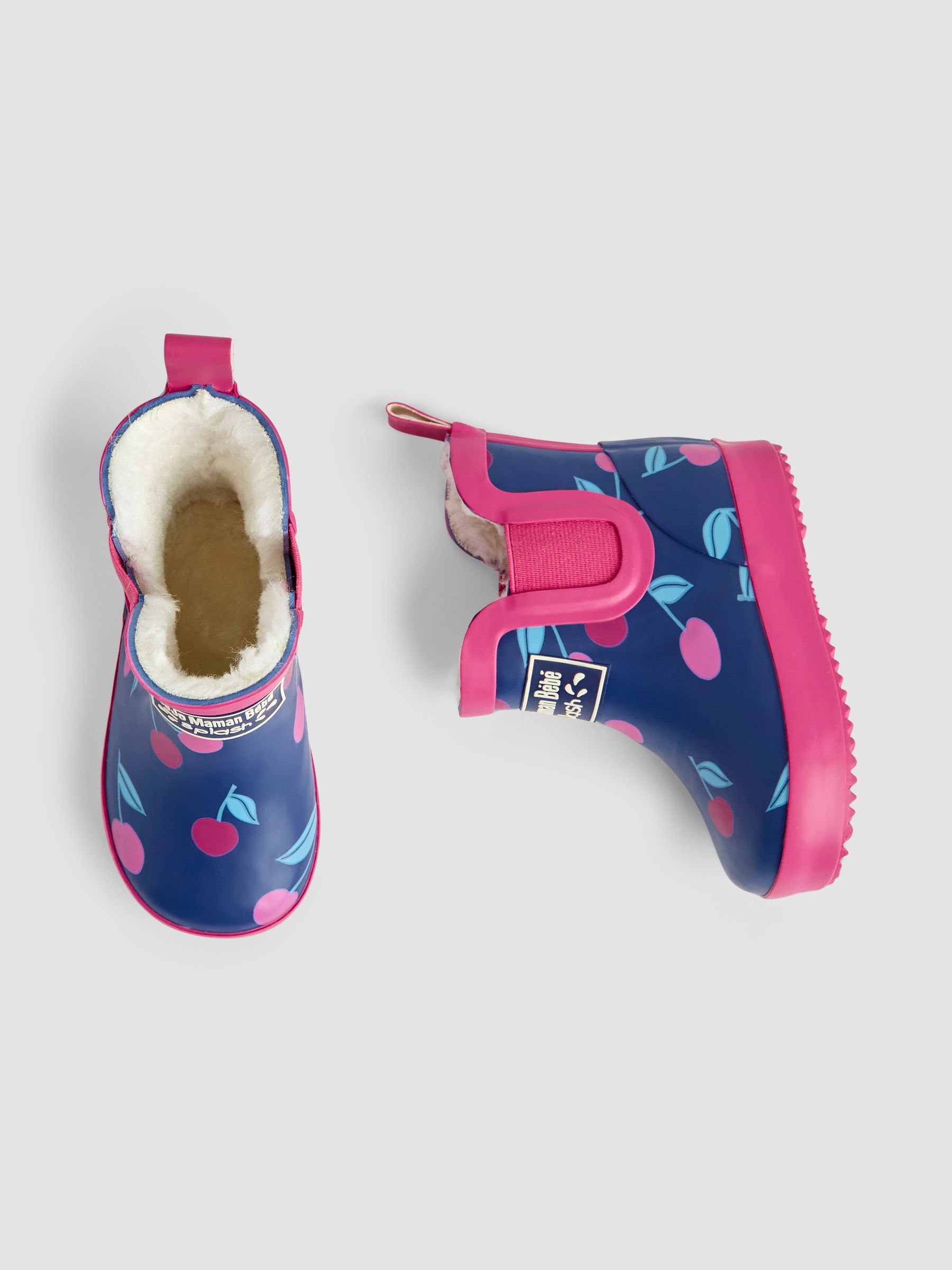 Navy Blue Cherry Cosy Lined Fox Print Ankle Wellies - Image 4 of 4