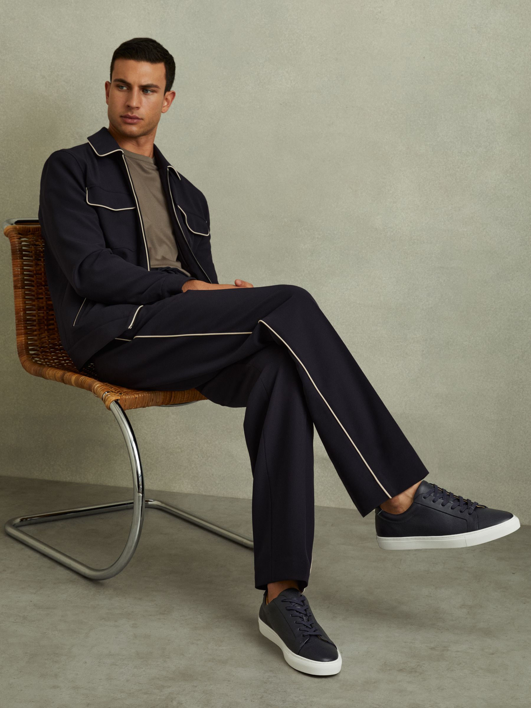 Grained Leather Trainers in Dark Navy - Image 2 of 5