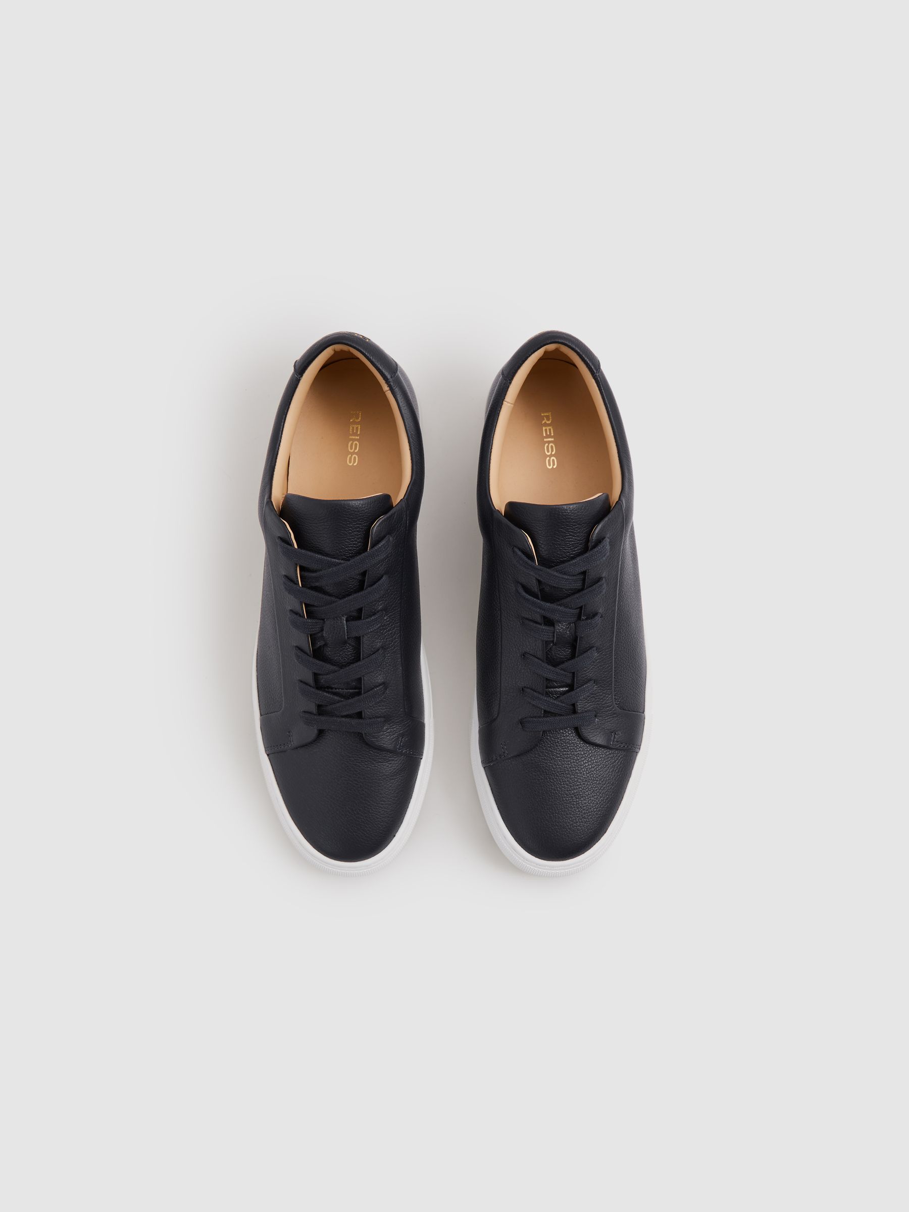 Grained Leather Trainers in Dark Navy - Image 3 of 5