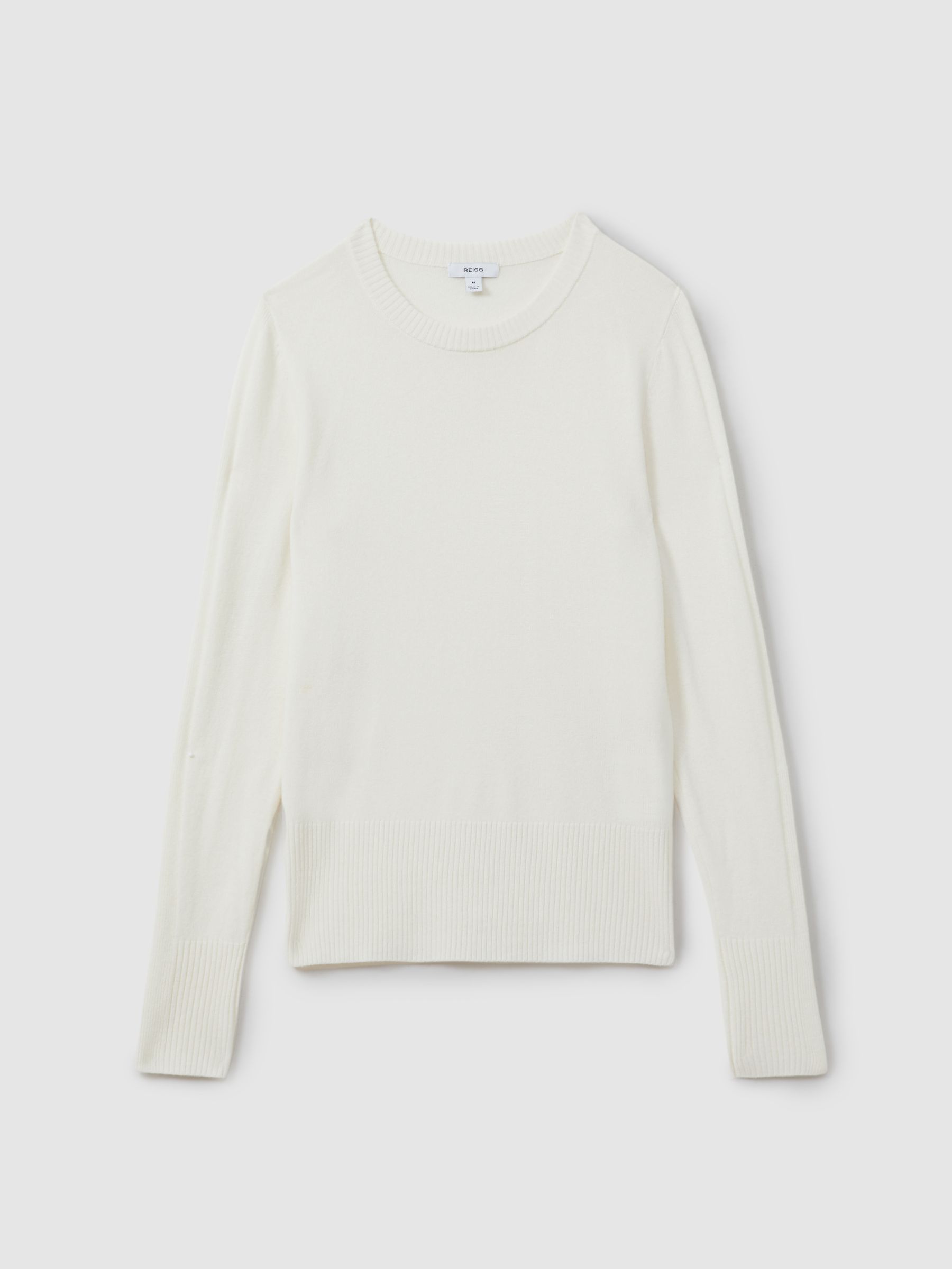 Wool Blend Crew Neck Jumper with Cashmere in Cream - Image 2 of 5