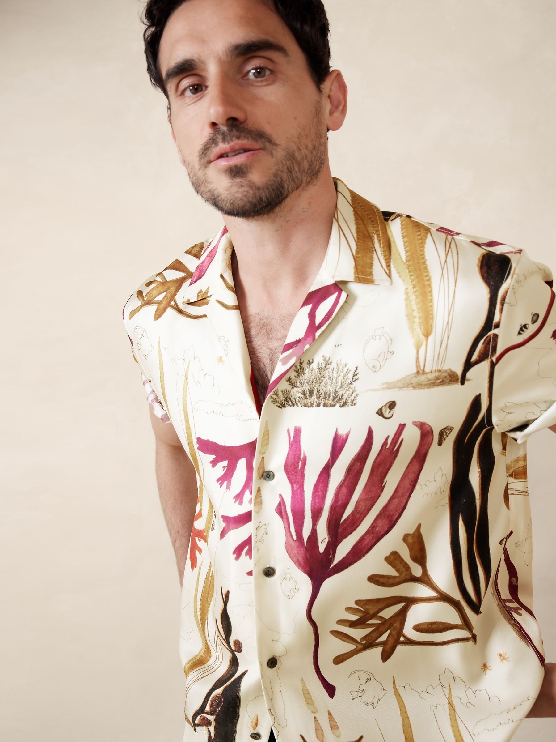 Banana Republic Cream Lyam Silk Resort Shirt - Image 1 of 1