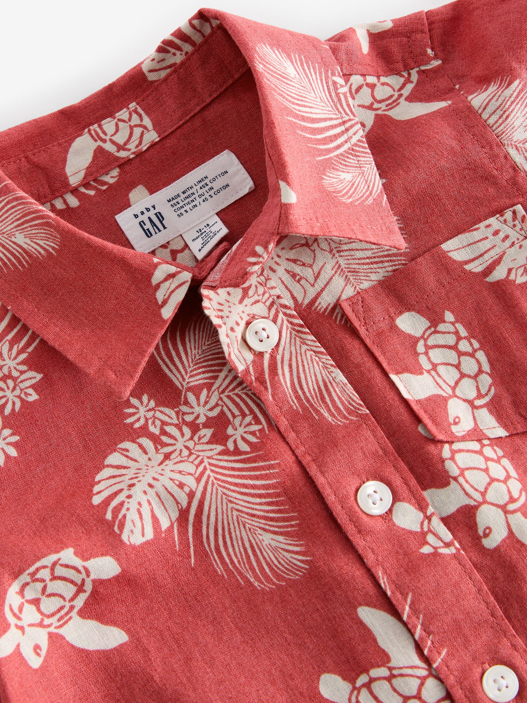 Red Linen-Cotton Print Short Sleeve Baby Shirt (Newborn-5yrs) - Image 3 of 3