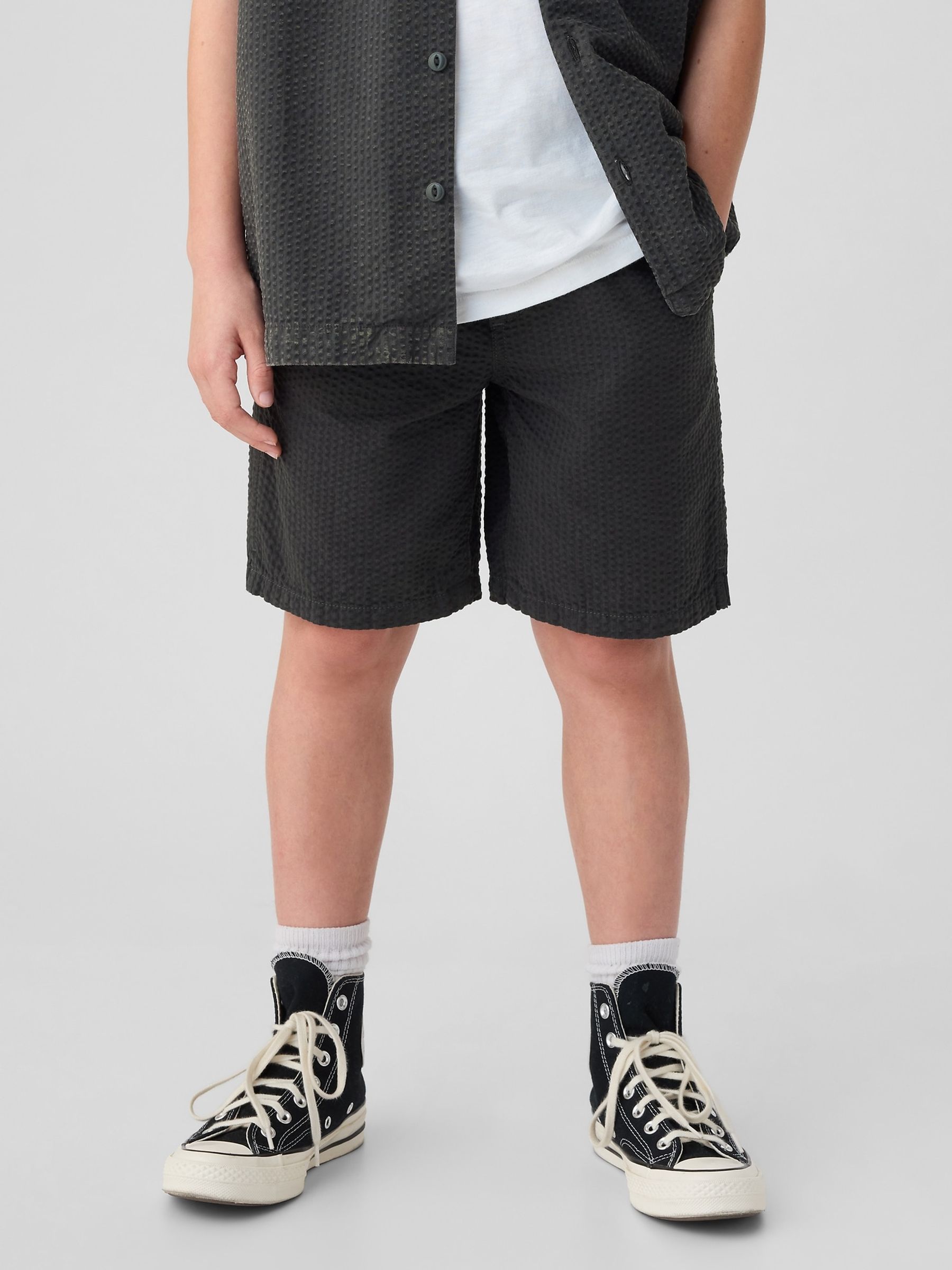 Grey Cotton Textured Easy Pull On Shorts (4-13yrs) - Image 1 of 5
