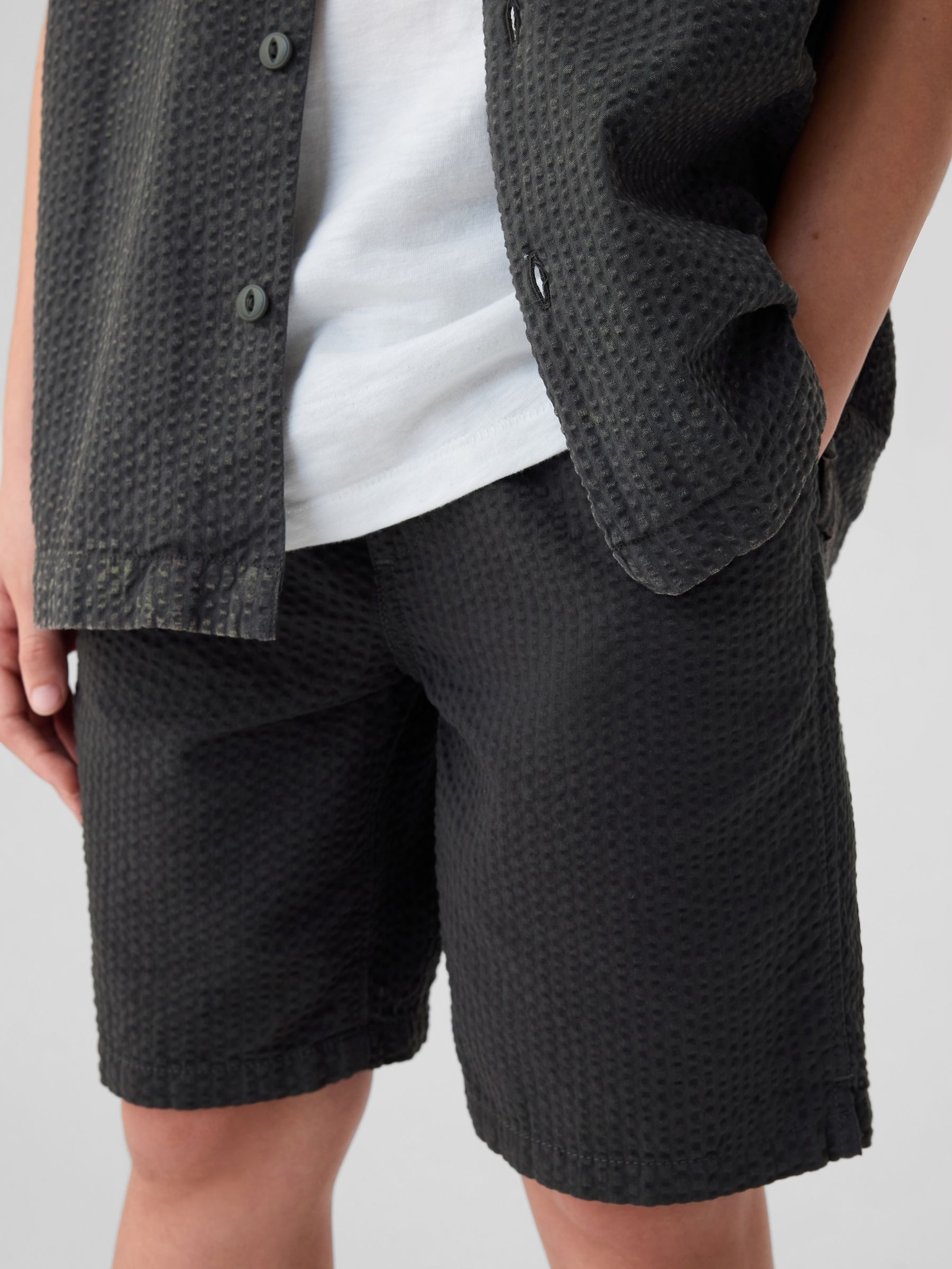 Grey Cotton Textured Easy Pull On Shorts (4-13yrs) - Image 4 of 5