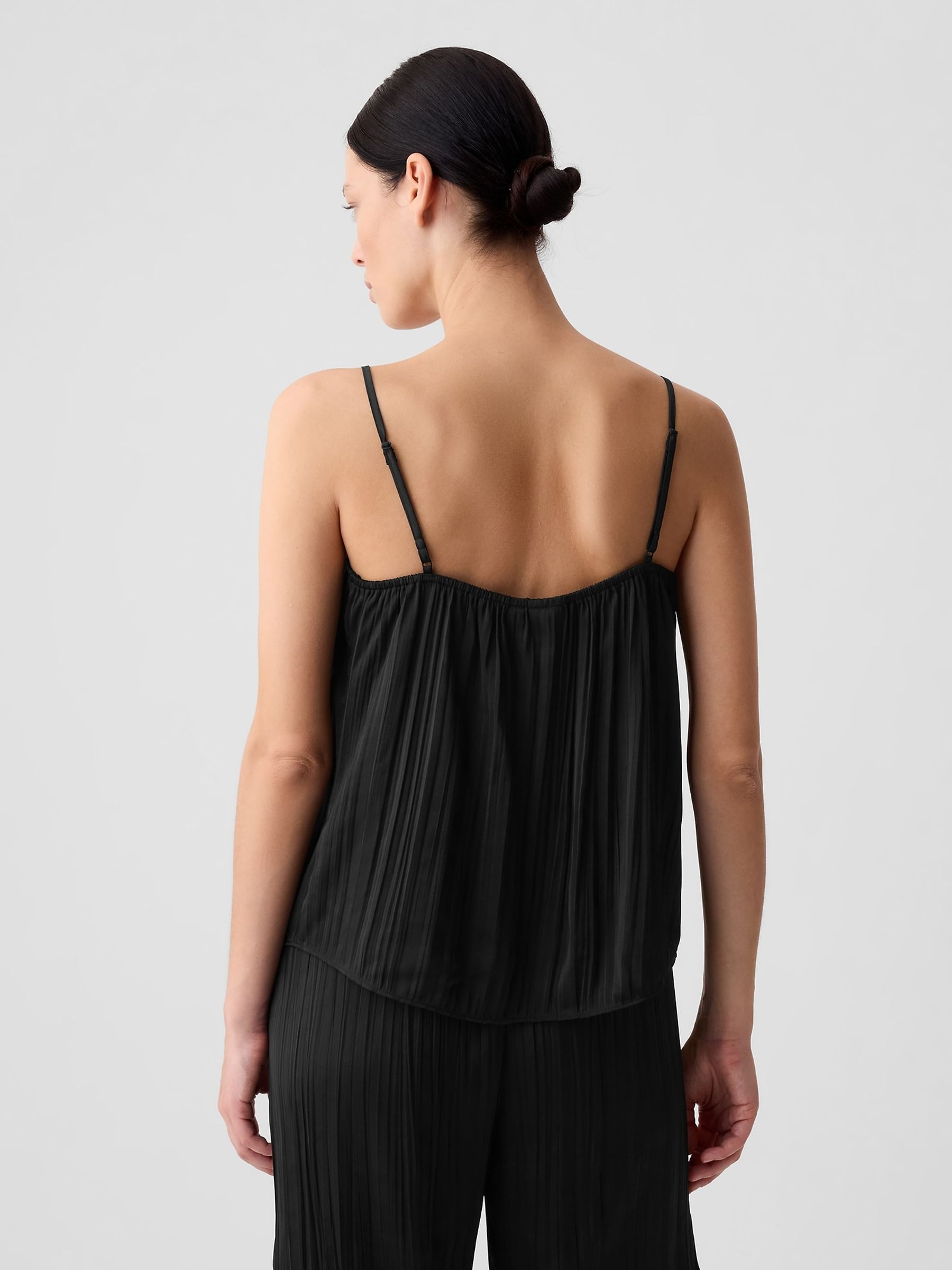 Black Pleated Satin Camisole - Image 2 of 5