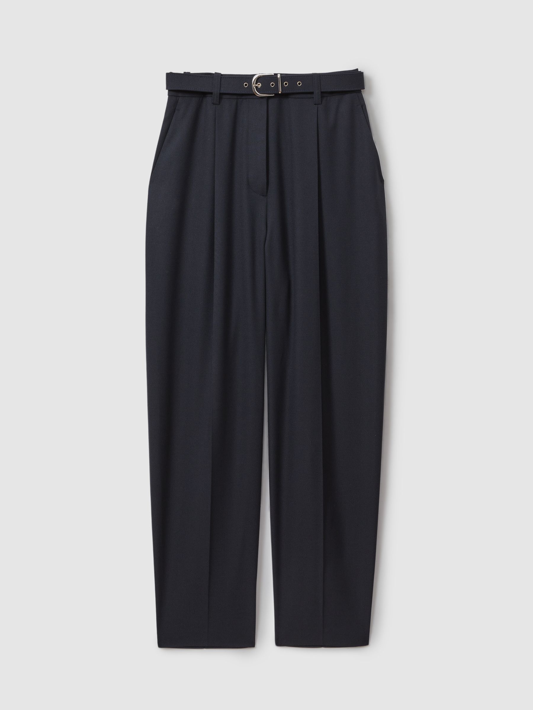 Tapered Belted Trousers in Navy - Image 2 of 6