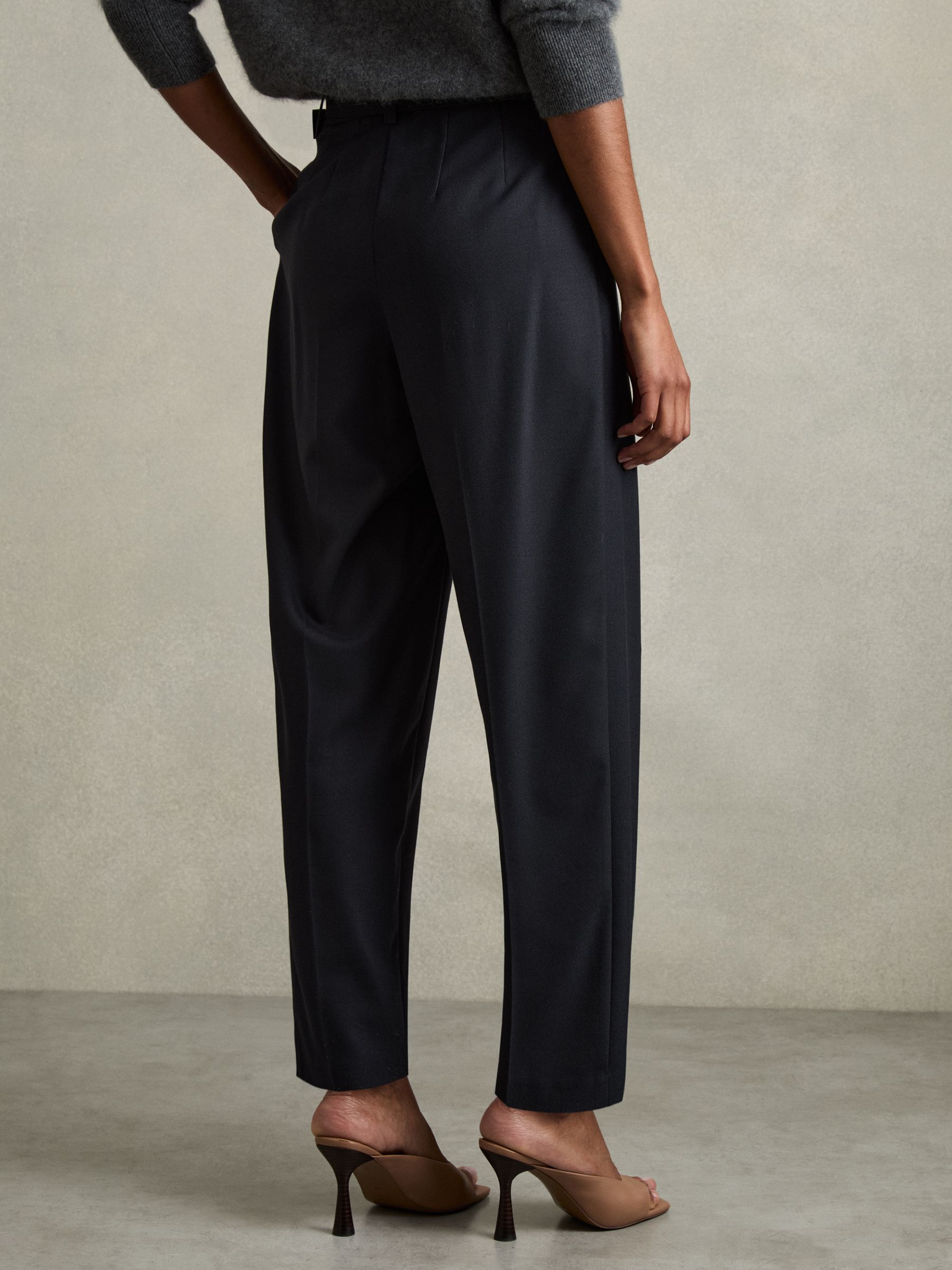 Tapered Belted Trousers in Navy - Image 4 of 6