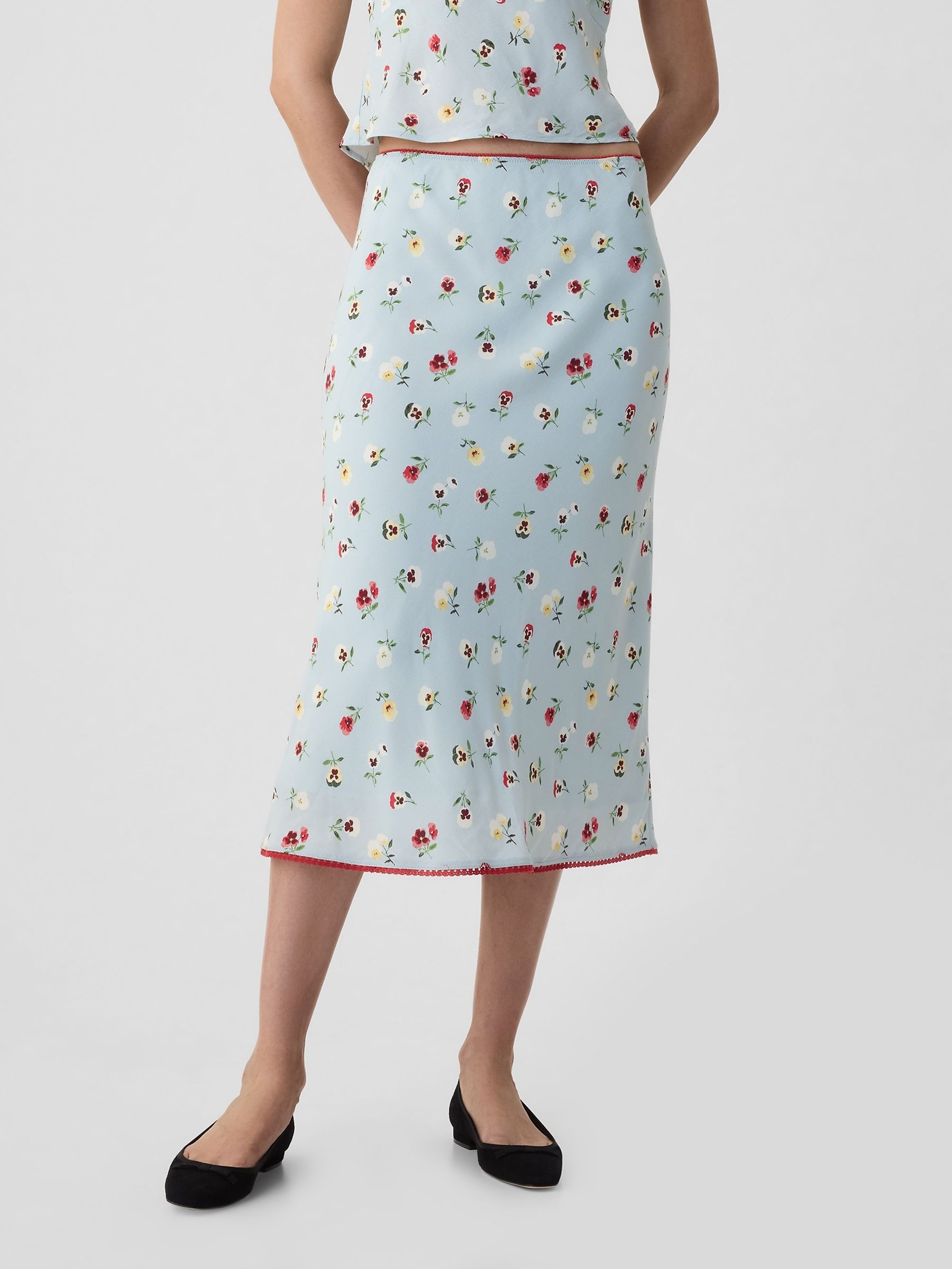 Light Blue DÔEN Floral Midi Skirt Gap