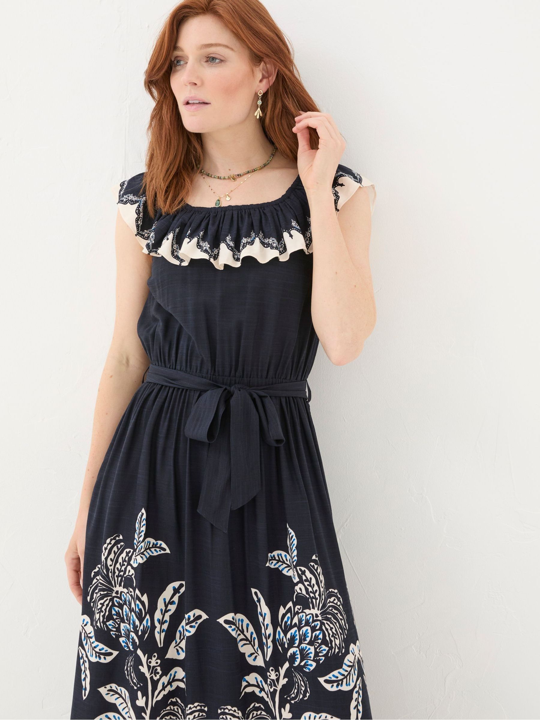 Ezra Blue Damask Midi Dress - Image 2 of 7